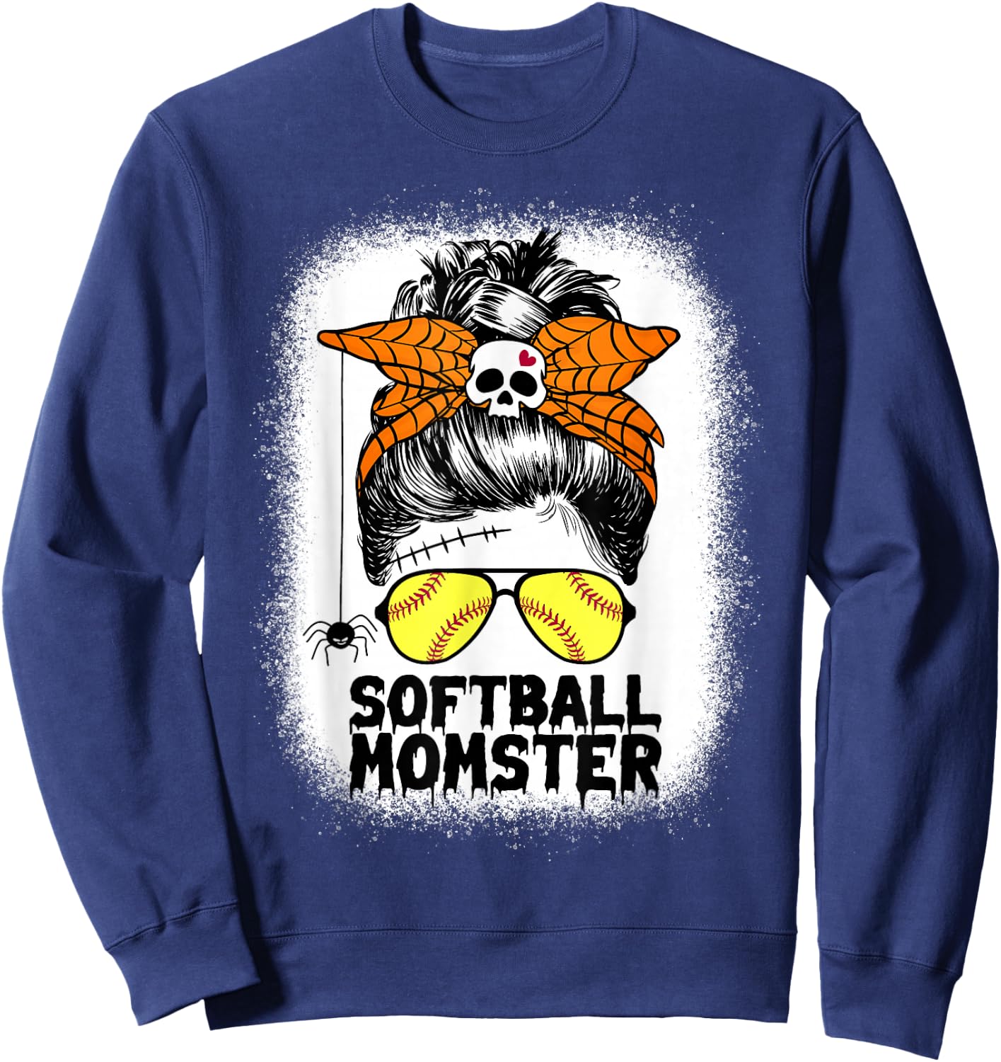 Softball Mom Life Messy Bun Halloween Women Softball Momster Sweatshirt - Sweatshirt | Navy