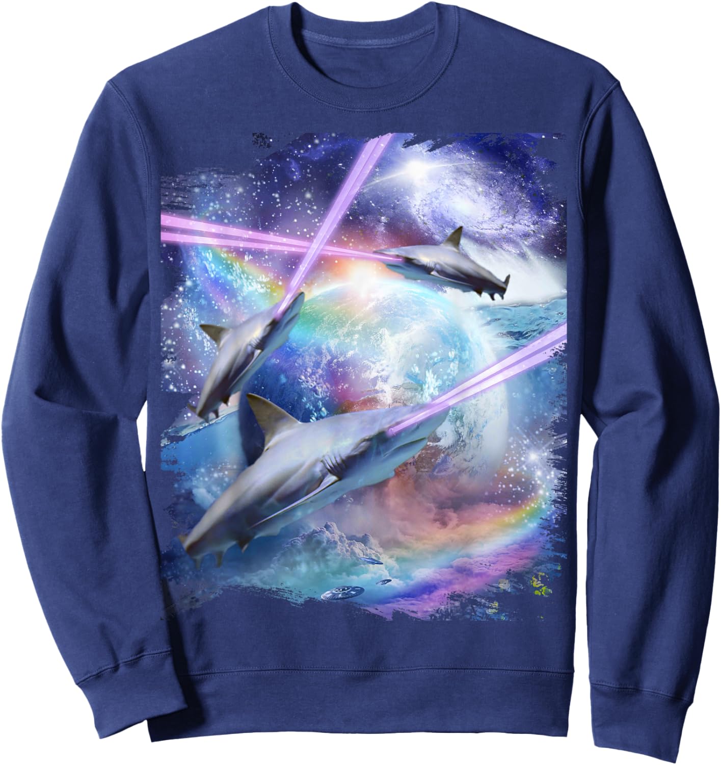 Laser Beam Eyes Shark In Space, Galaxy Sharks Sweatshirt - Sweatshirt | Navy