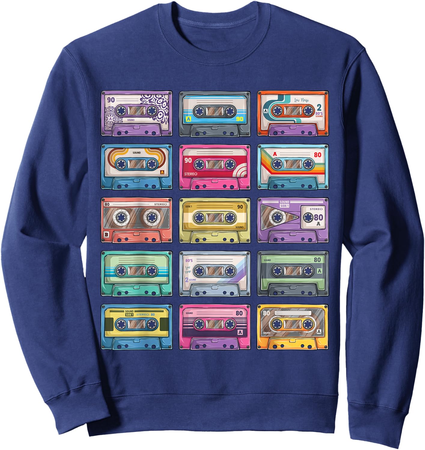 Vintage Cassette Tapes Collection 80's 90's Music Mixtape Sweatshirt - Sweatshirt | Navy