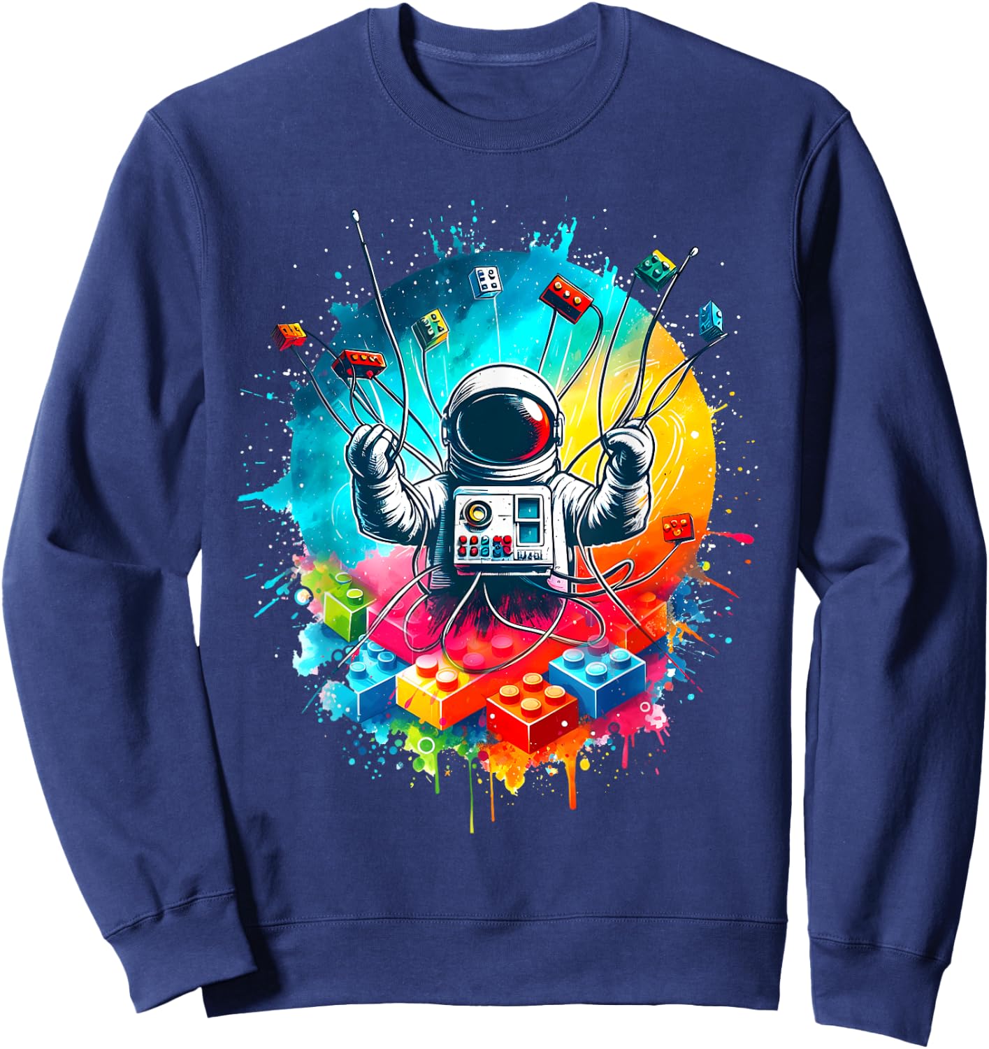 Space Astronaut Master Builder Funny Building Blocks Bricks Sweatshirt - Sweatshirt | Navy