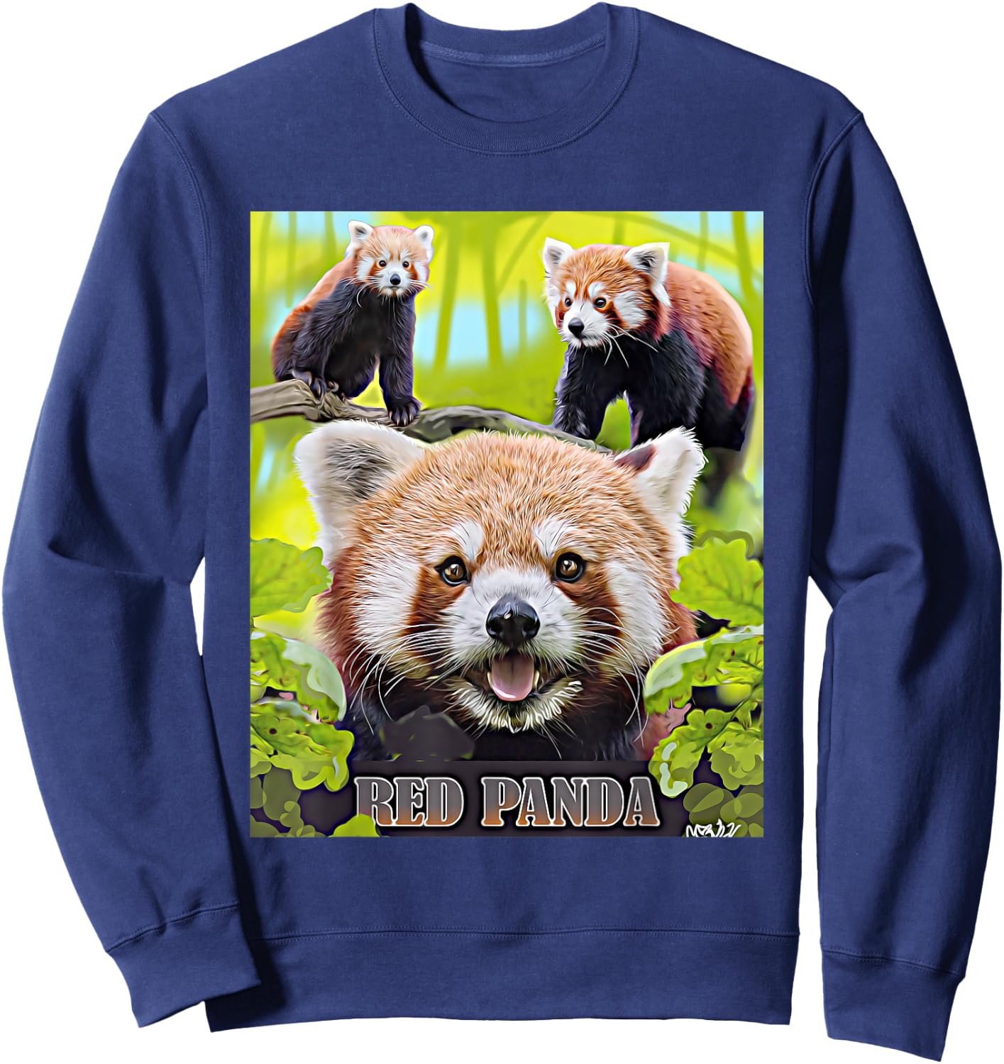 Cute Red Panda In The Wild Montage Illustrated Sweatshirt - Sweatshirt | Navy