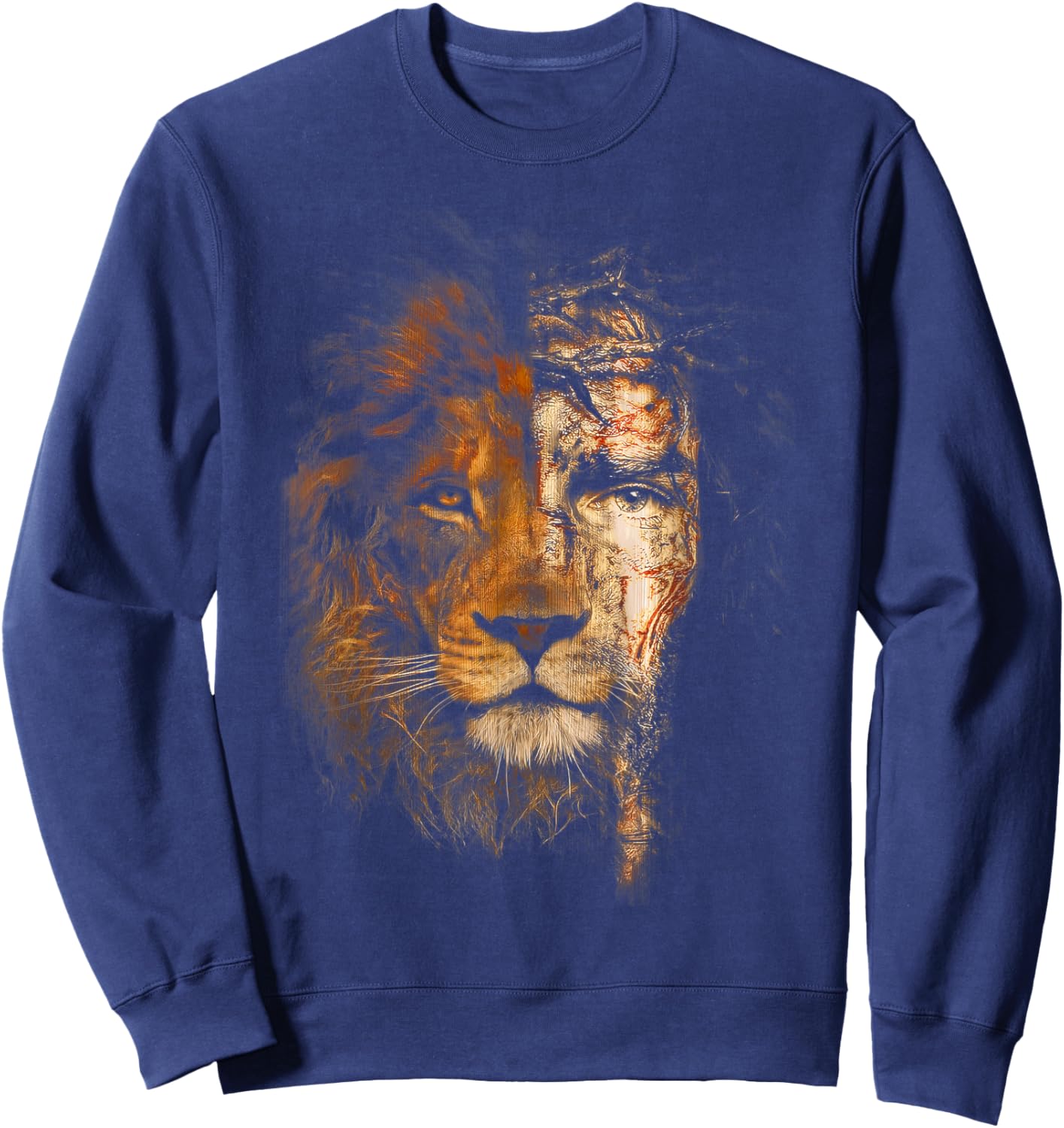 Jesus and Lion Combination Jesus Christian Sweatshirt - Sweatshirt | Navy