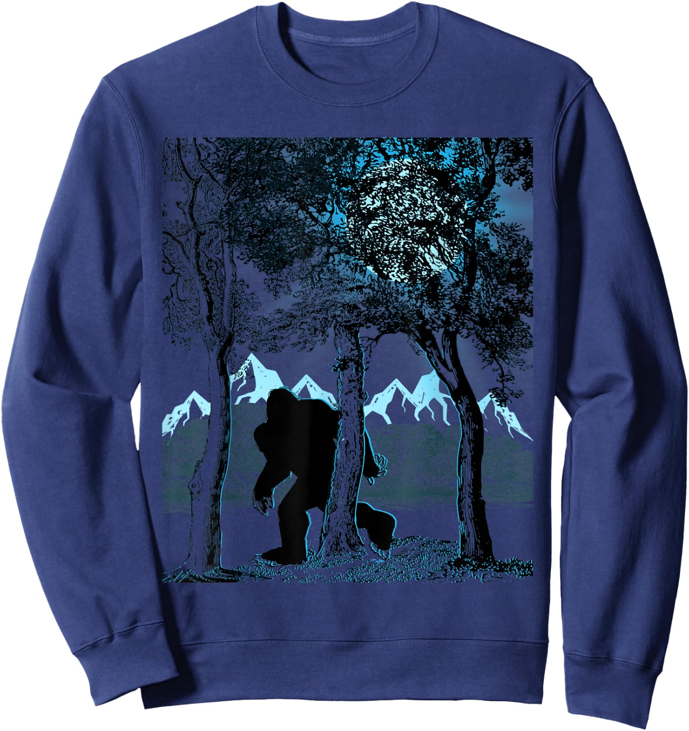 Bigfoot in the Forest Hiding Under the Moon Sweatshirt - Sweatshirt | Navy