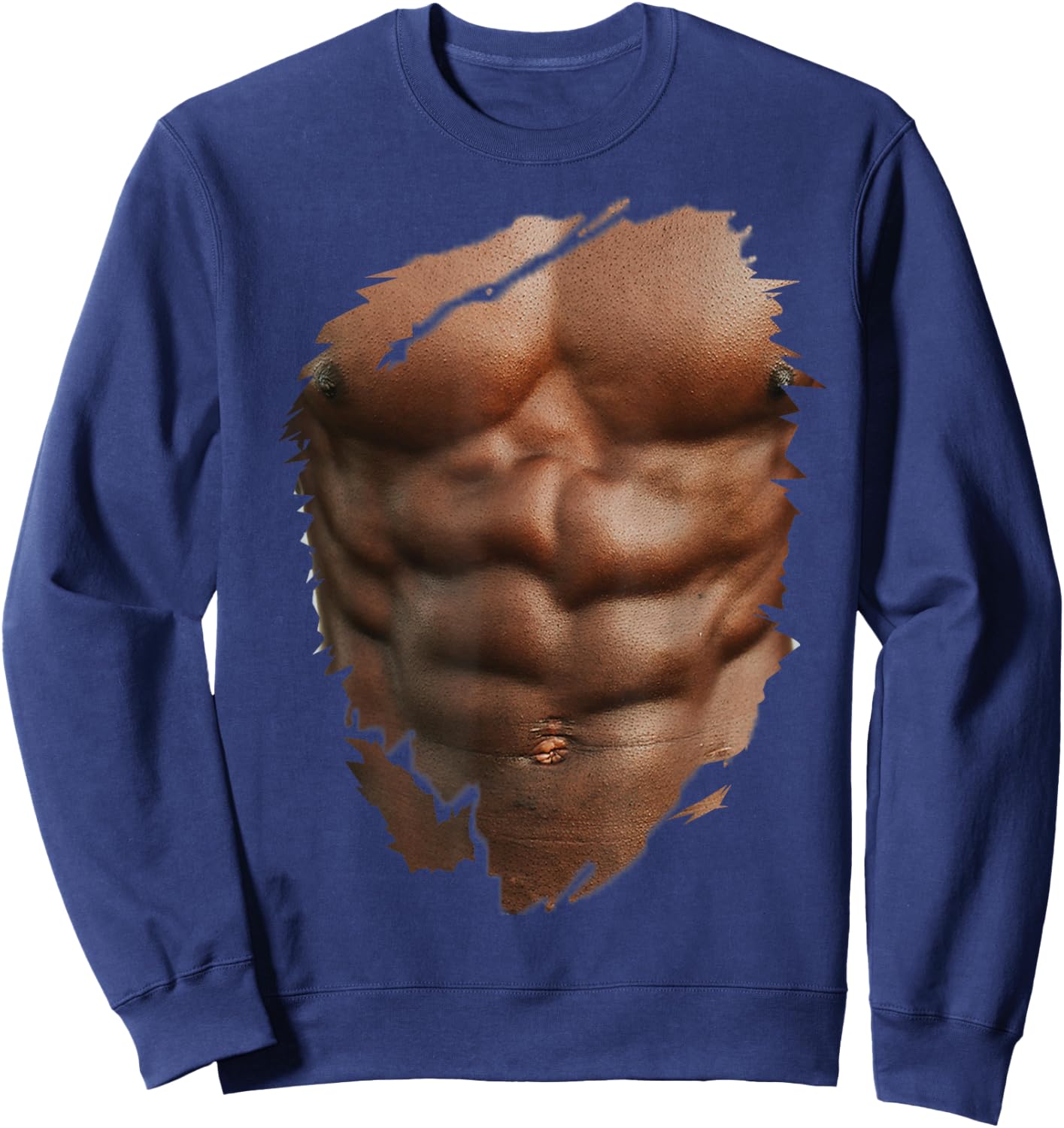Funny Fake Ripped Muscles Six Pack Abs Black Bodybuilder Sweatshirt - Sweatshirt | Navy