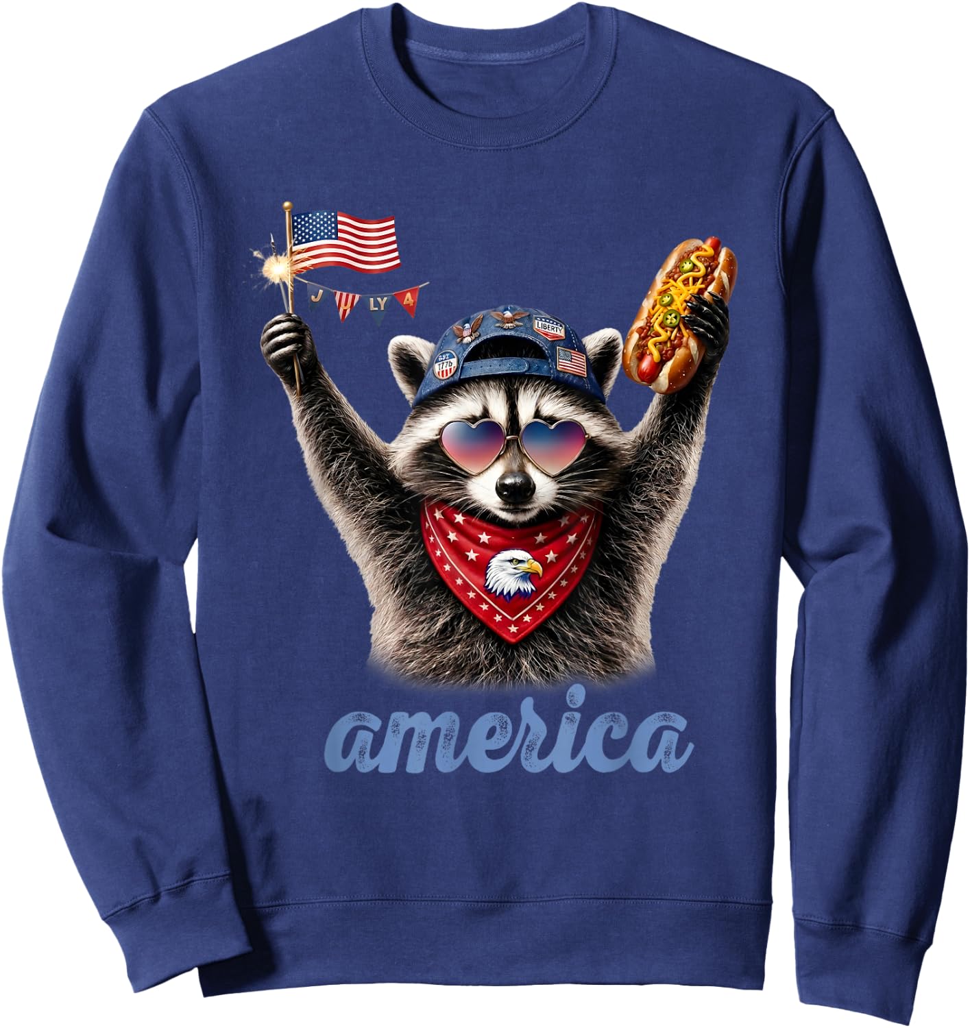 America Meme Raccoon Hot Dog 250 Years 1776 2026 4th of July Sweatshirt - Sweatshirt | Navy