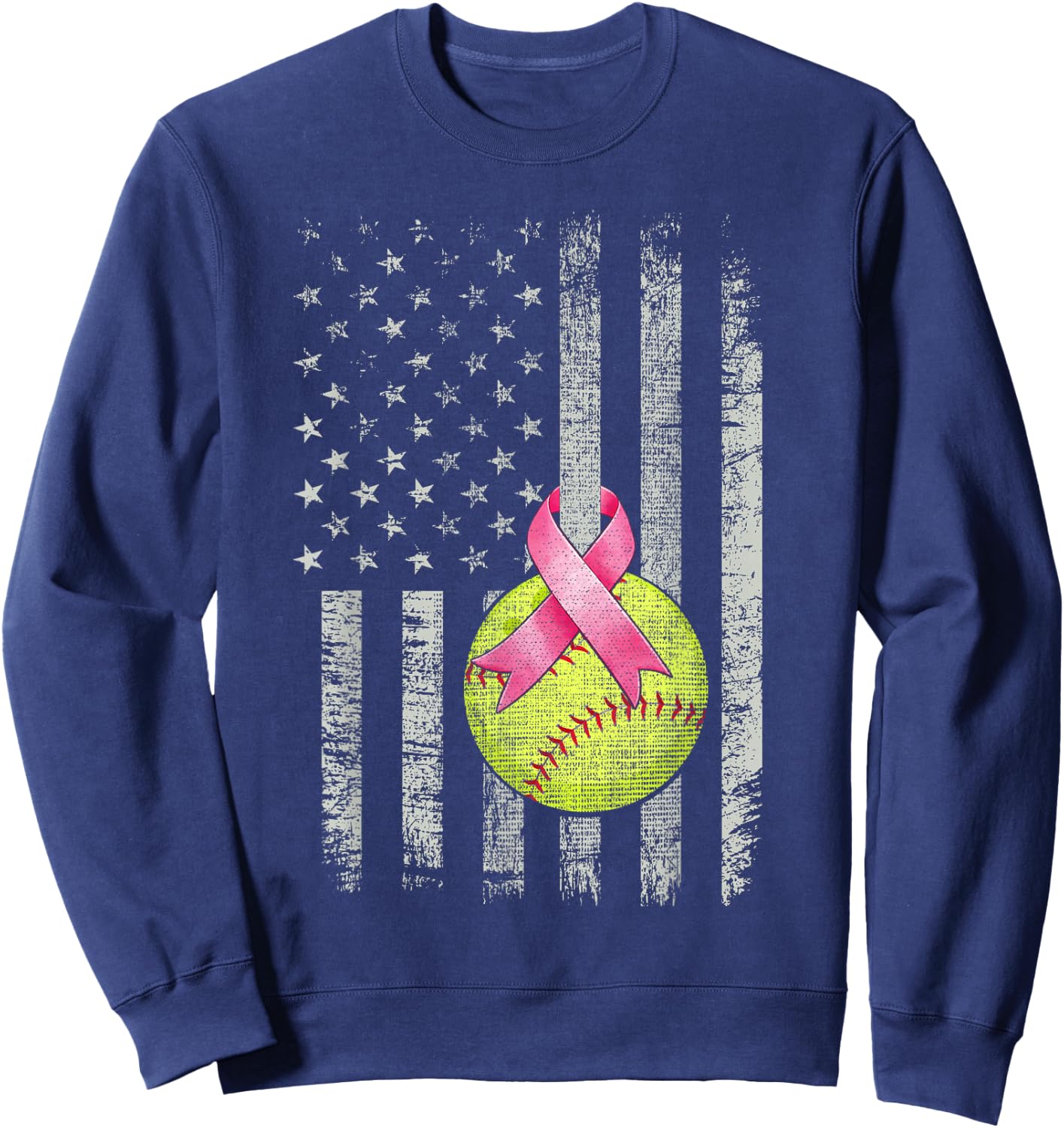 Softball Wear Pink Ribbon Breast Cancer Awareness Month Sweatshirt - Sweatshirt | Navy