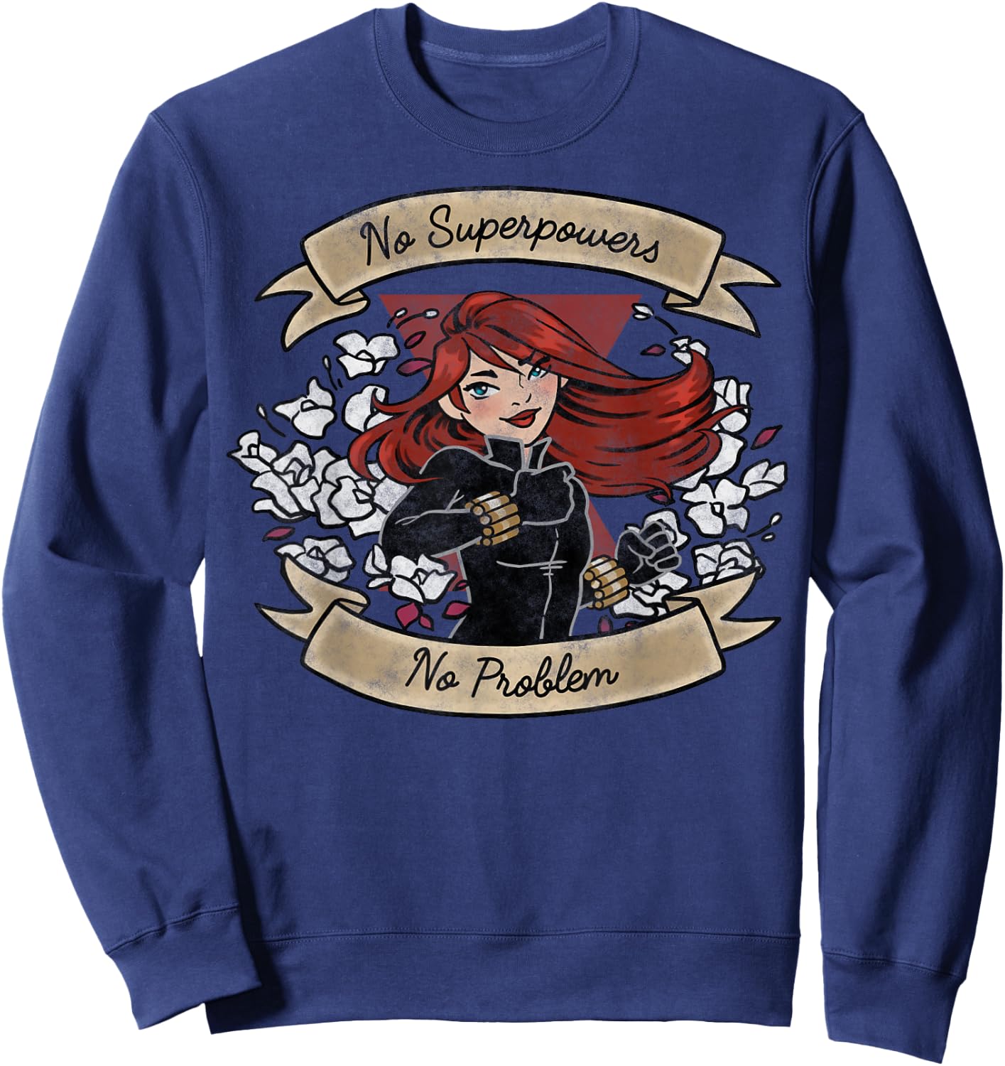 Marvel Black Widow No Superpowers No Problem Portrait Sweatshirt - Sweatshirt | Navy