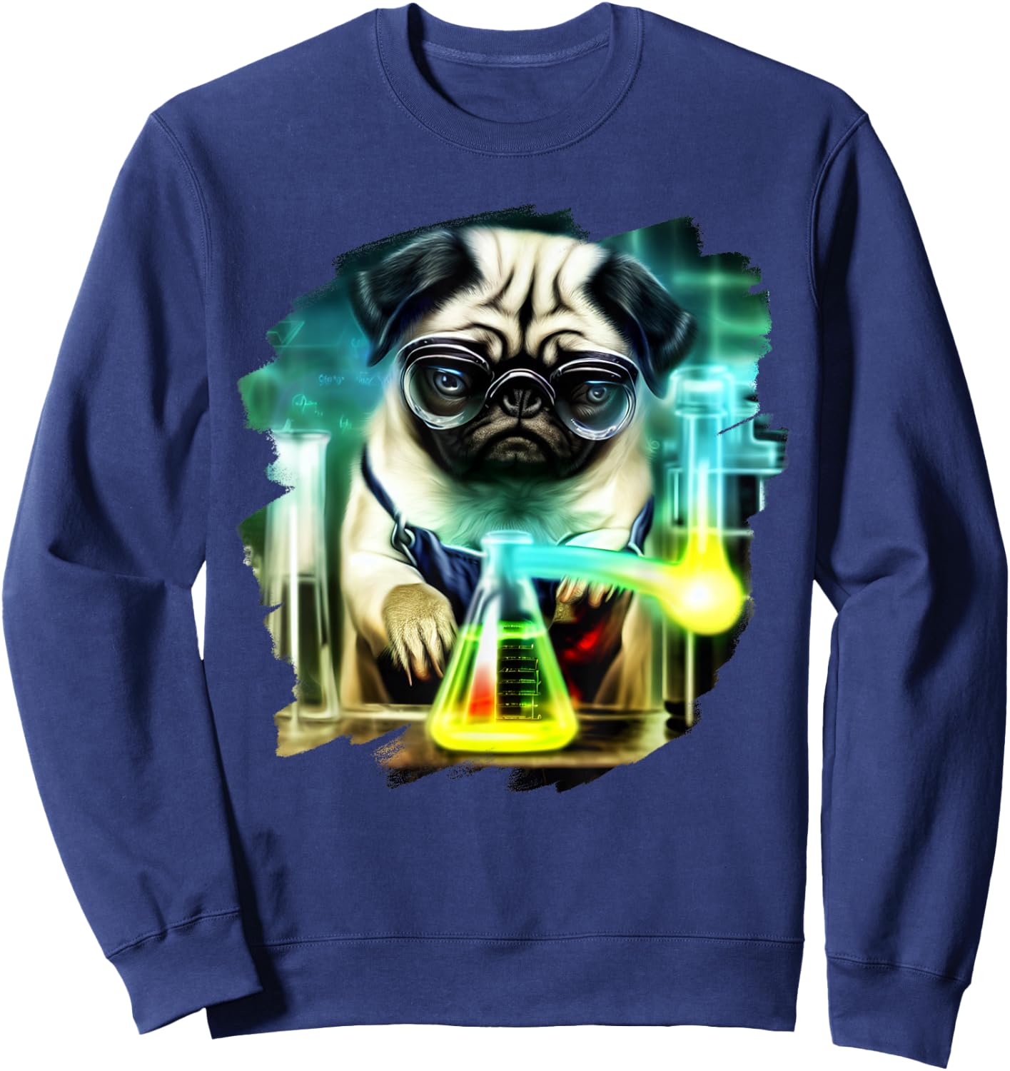 Pug Mad Scientist Dog Mixing Chemicals Chemistry Science Sweatshirt - Sweatshirt | Navy
