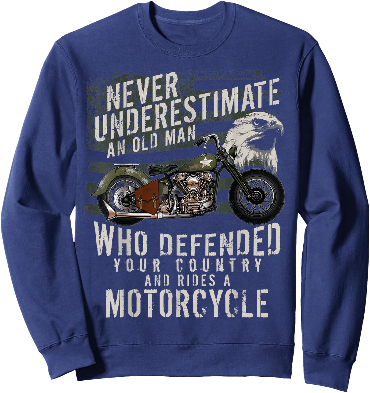 US Veteran Vintage Military Motorcycle Bike T Shirt Gift Sweatshirt - Sweatshirt | Navy