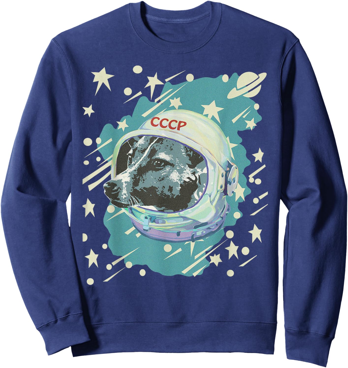 Soviet Union USSR T Shirt Russian Laika Dog Propaganda Sweatshirt - Sweatshirt | Navy