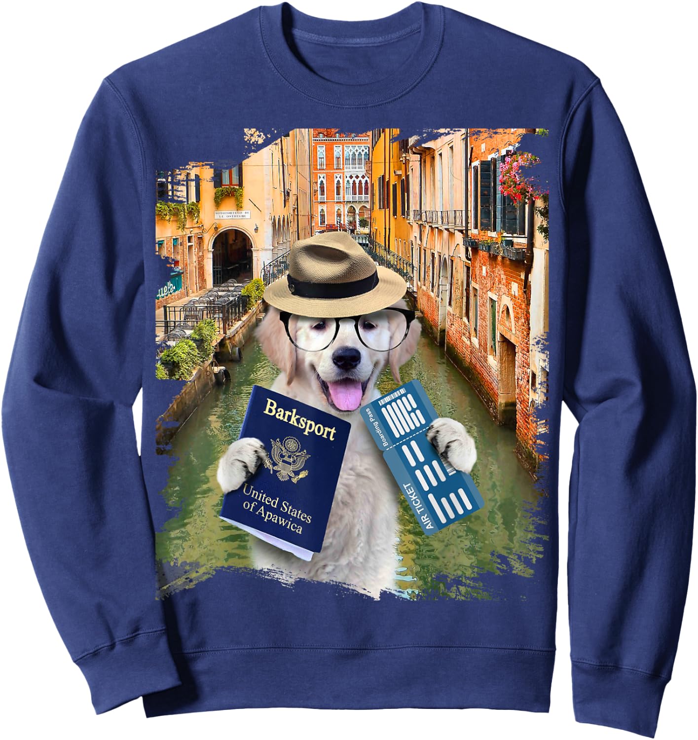 Golden Retriever Dog Tourist In Venice Italy Funny Women Kids Sweatshirt - Sweatshirt | Navy