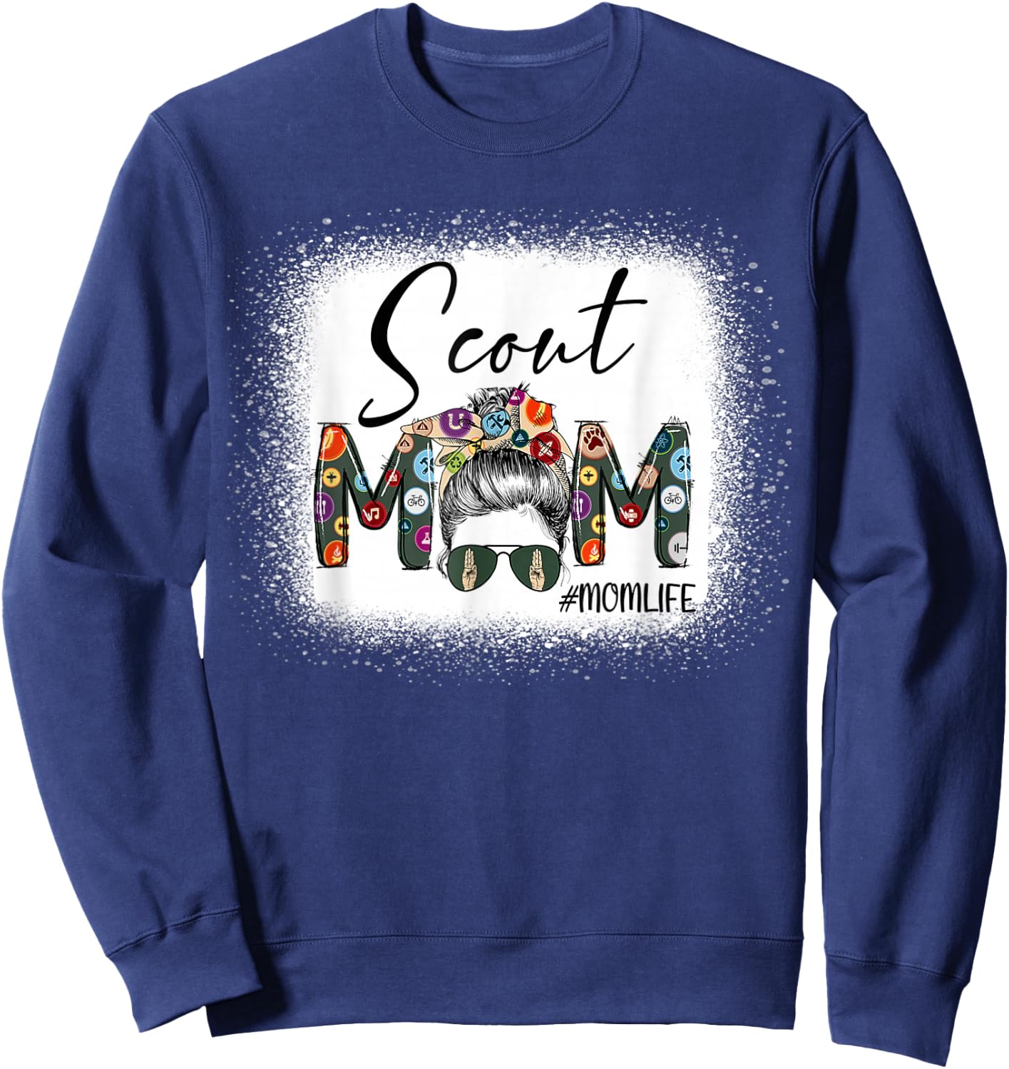 Scouting Scout Mom Life Messy Bun Hair Bleached Mother's Day Sweatshirt - Sweatshirt | Navy