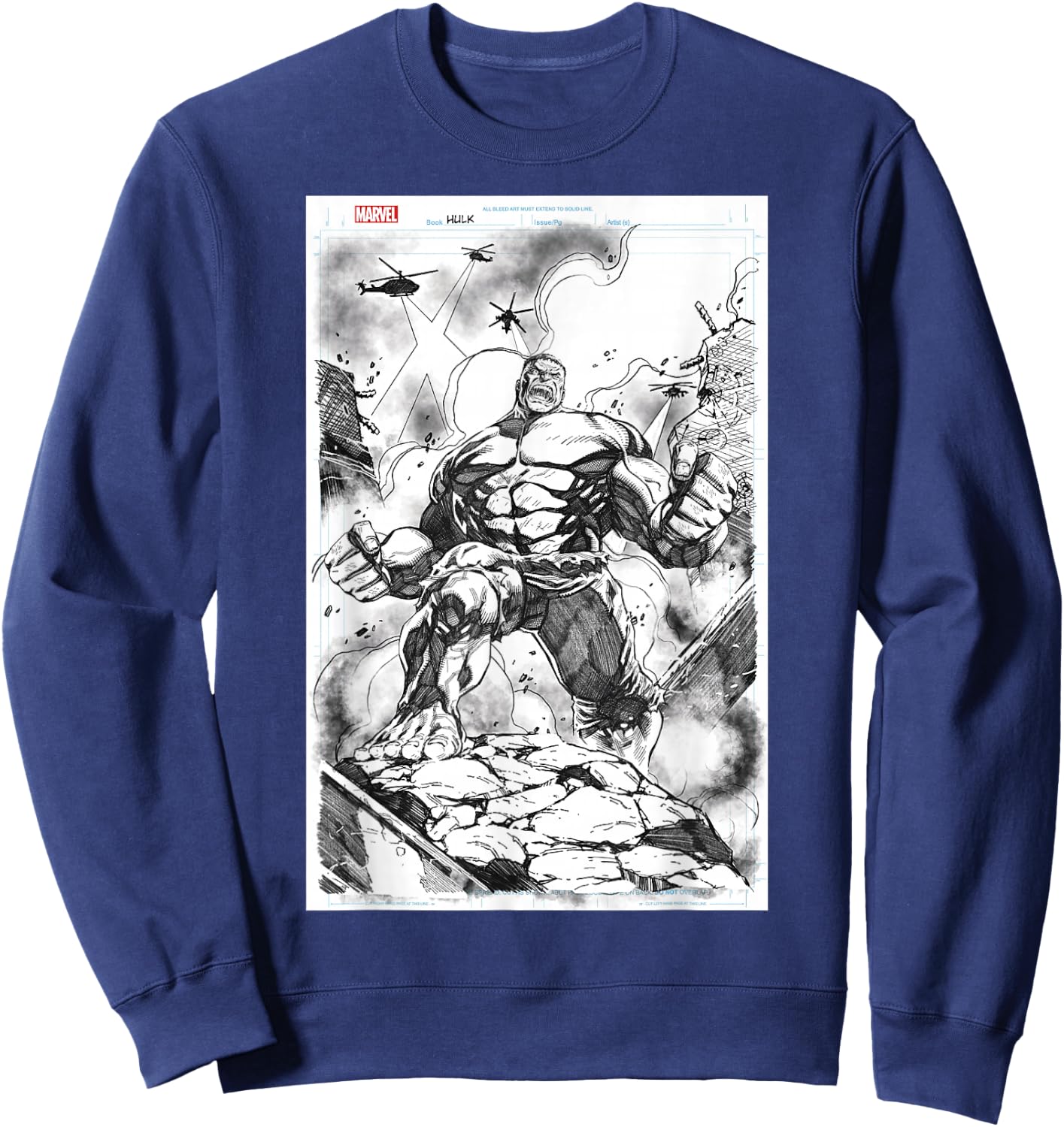 Marvel Hulk Comic Cover Sketch Sweatshirt - Sweatshirt | Navy