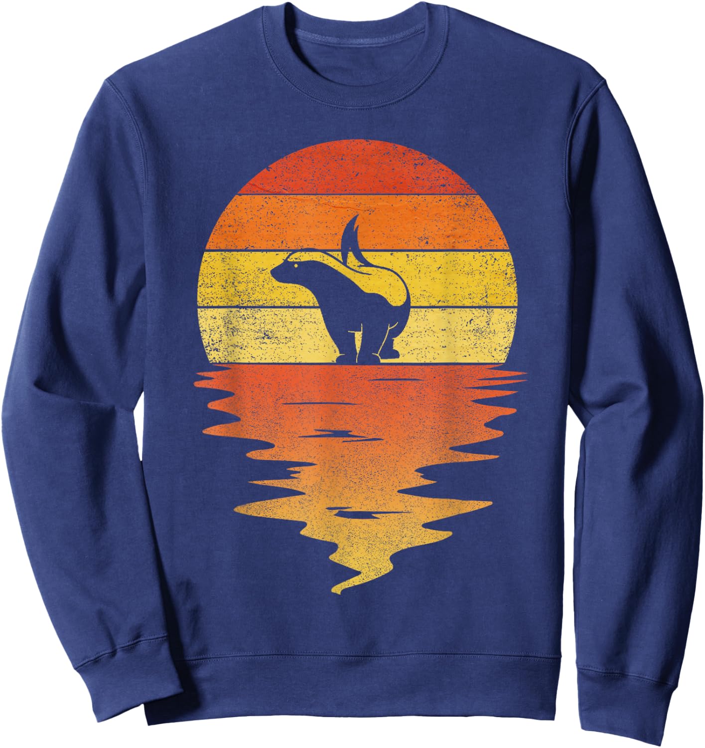 Honey Badger Shirt 70s Retro Sunset Vintage Honey Badger Sweatshirt - Sweatshirt | Navy