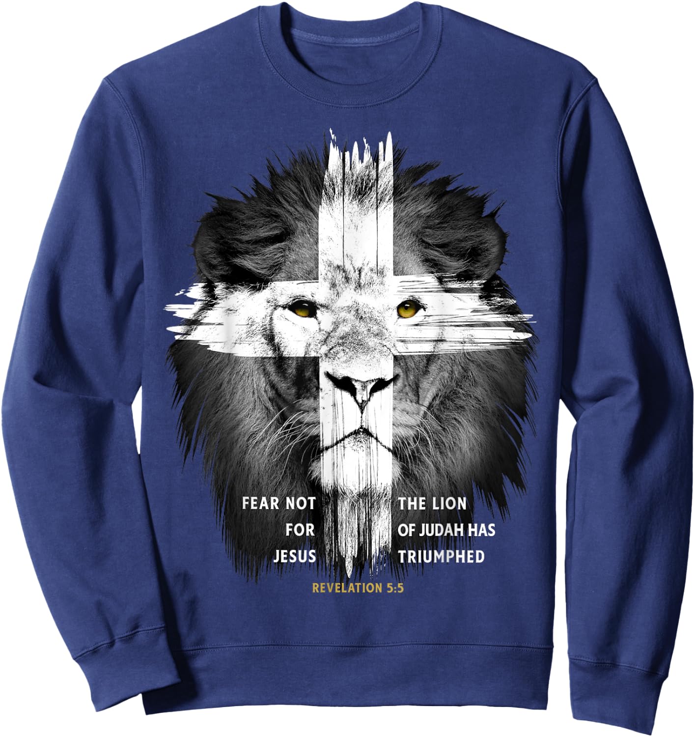 Lion Cross Jesus Christian Lord God Believer Sweatshirt - Sweatshirt | Navy