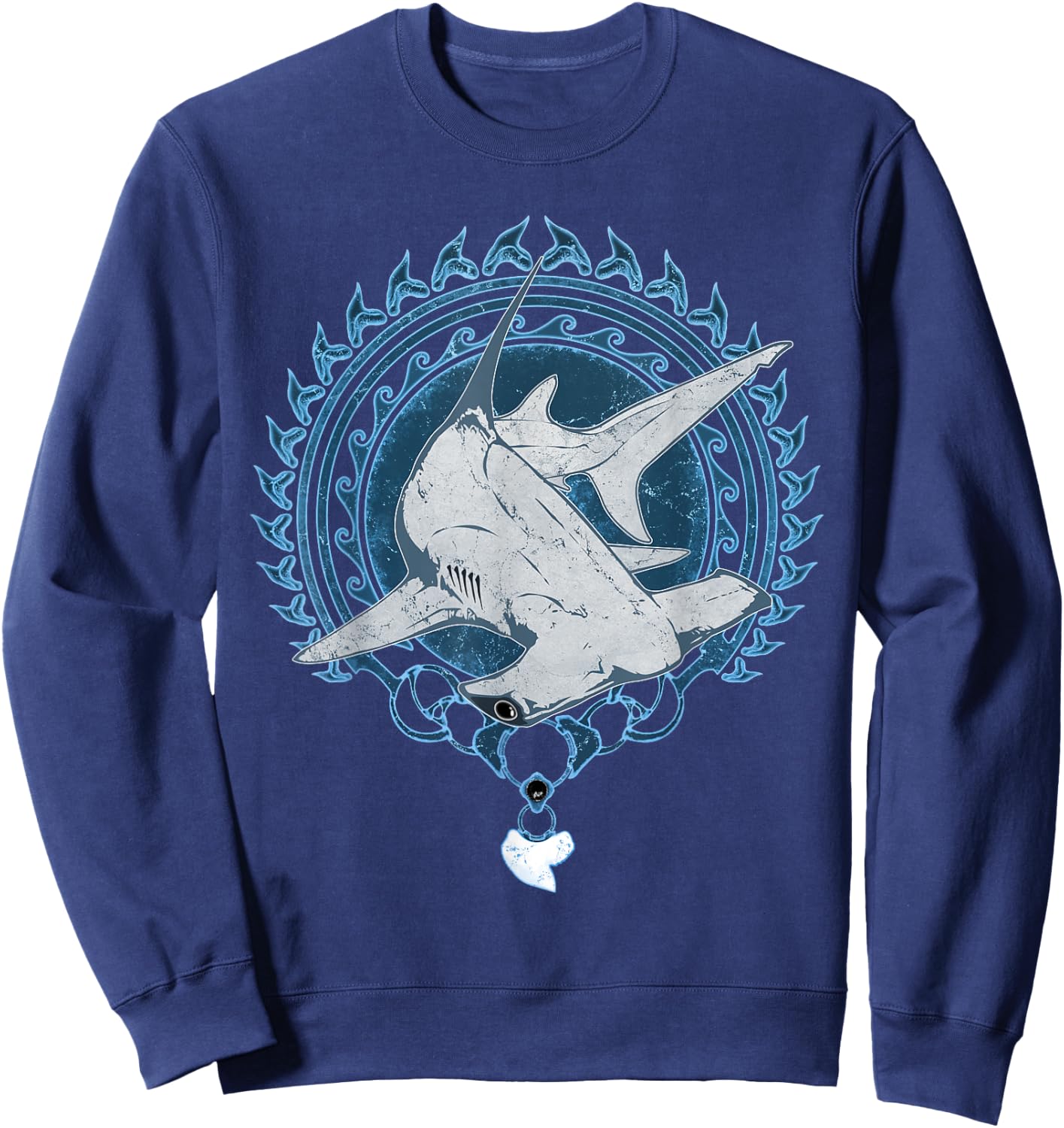 Hammerhead Shark Tooth Necklace Polynesian Tribal Tattoo Sweatshirt - Sweatshirt | Navy