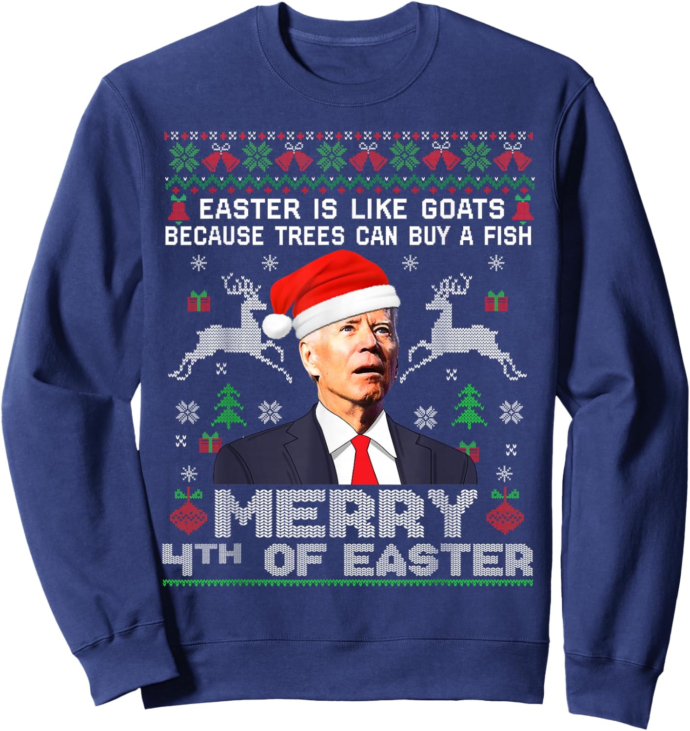 Merry 4th of Easter Funny Biden Ugly Christmas Sweater Men Sweatshirt - Sweatshirt | Navy
