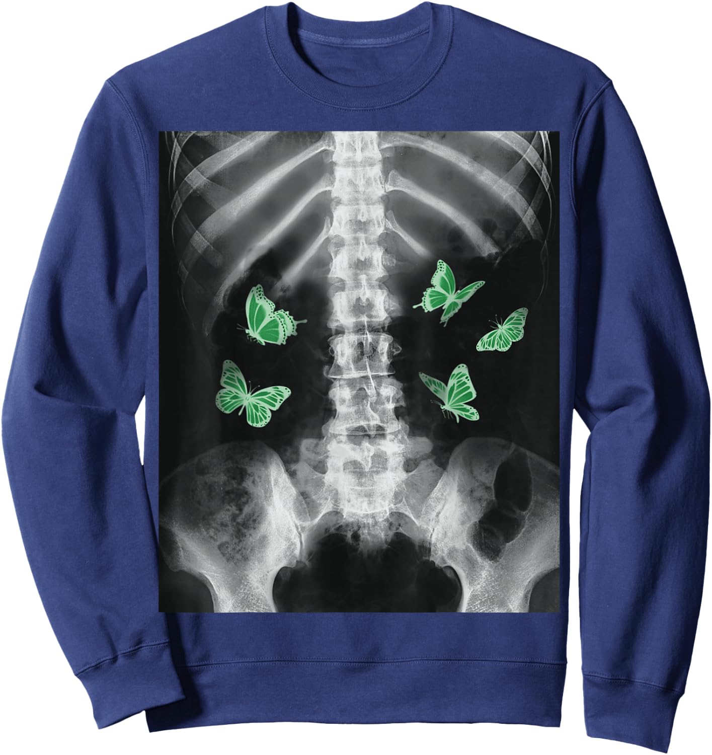 Egirl Xray Skeleton Green Butterfly Harajuku Dark Grunge Alt Sweatshirt - Sweatshirt | Navy
