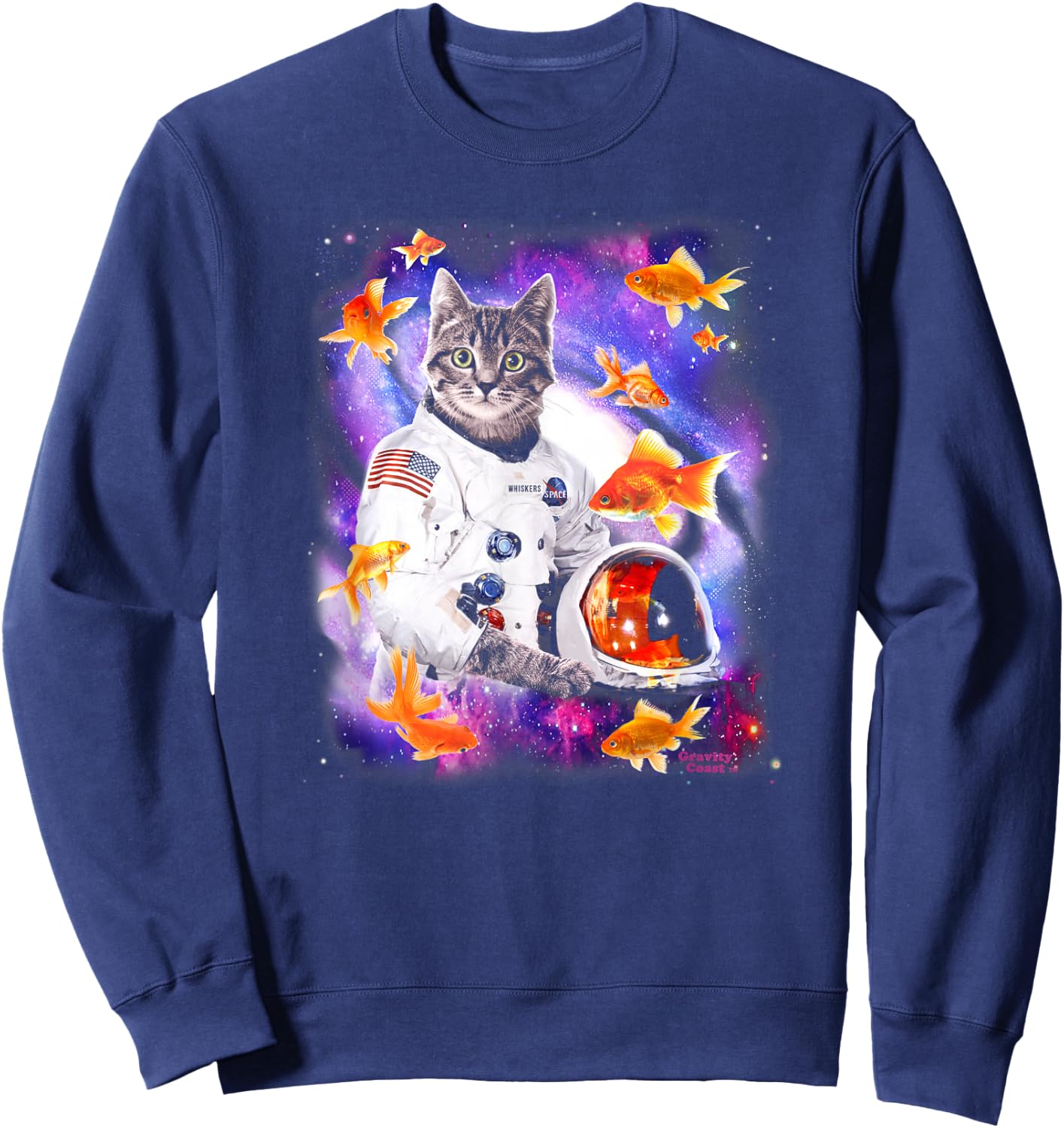 Cat Lost in Space Funny Shirt with Rainbow Nyan Meow Kitty Sweatshirt - Sweatshirt | Navy