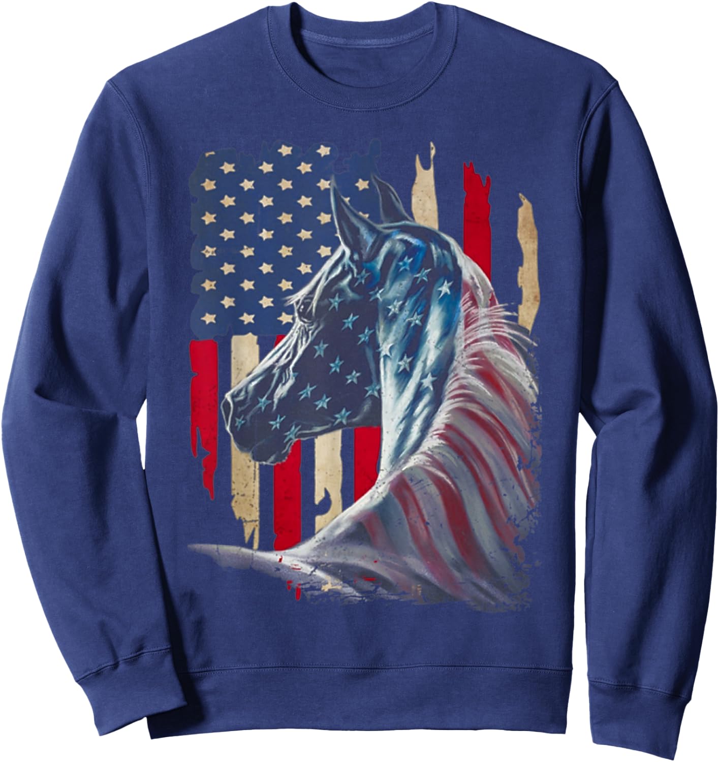Horses America Flag 4th of July Independence day Women Men Sweatshirt - Sweatshirt | Navy