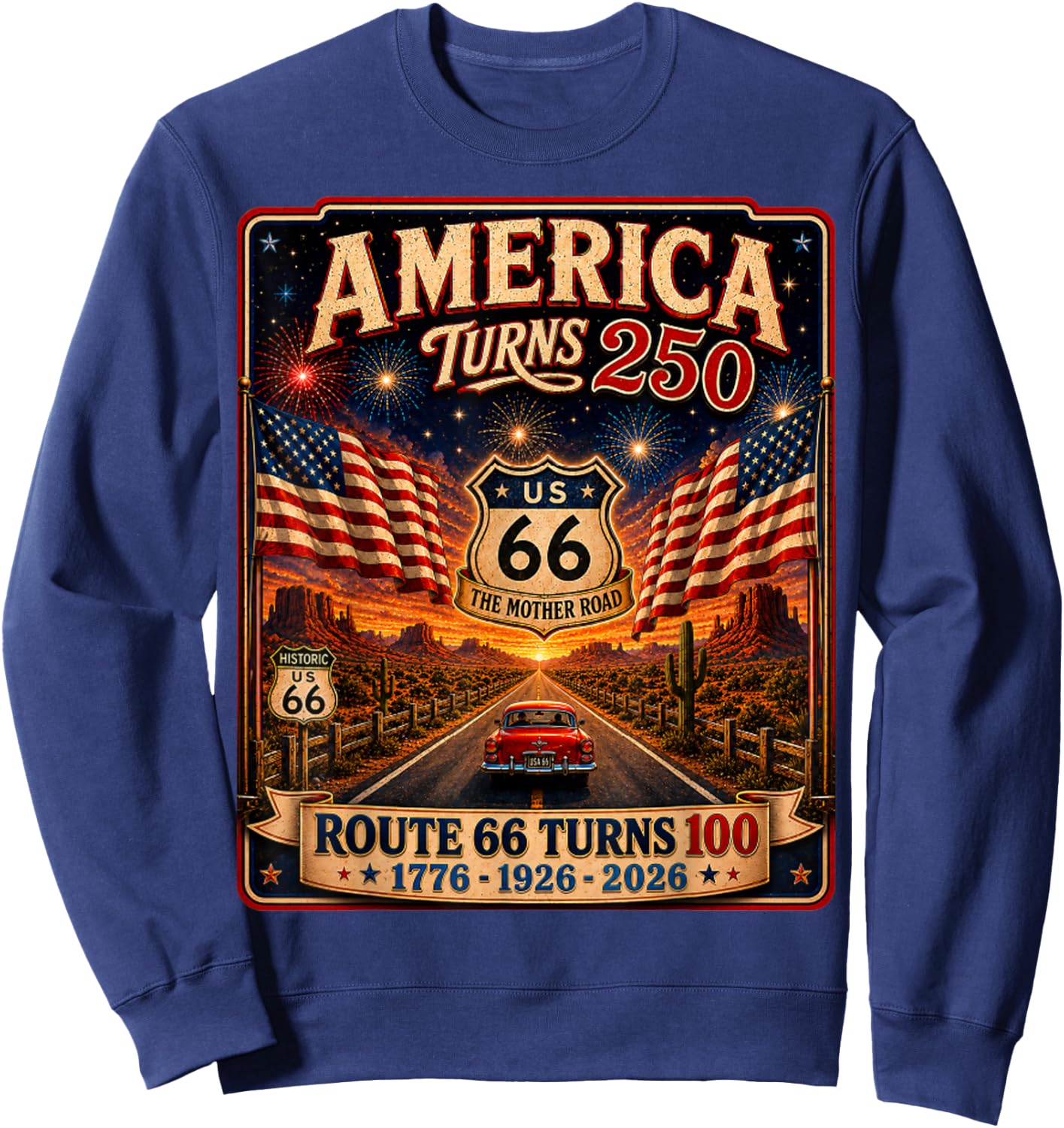 Vintage USA 250 US Highway 66 Road Anniversary Sweatshirt - Sweatshirt | Navy
