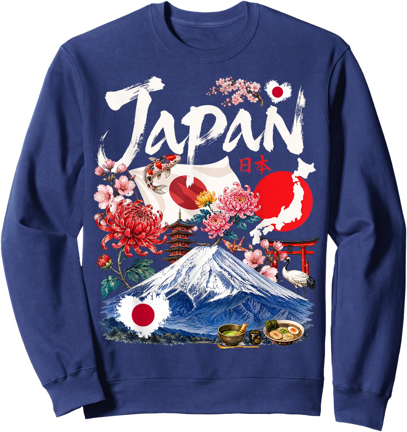 Japanese Flag Outfit Idea & Japan Sakura Themed Sweatshirt - Sweatshirt | Navy