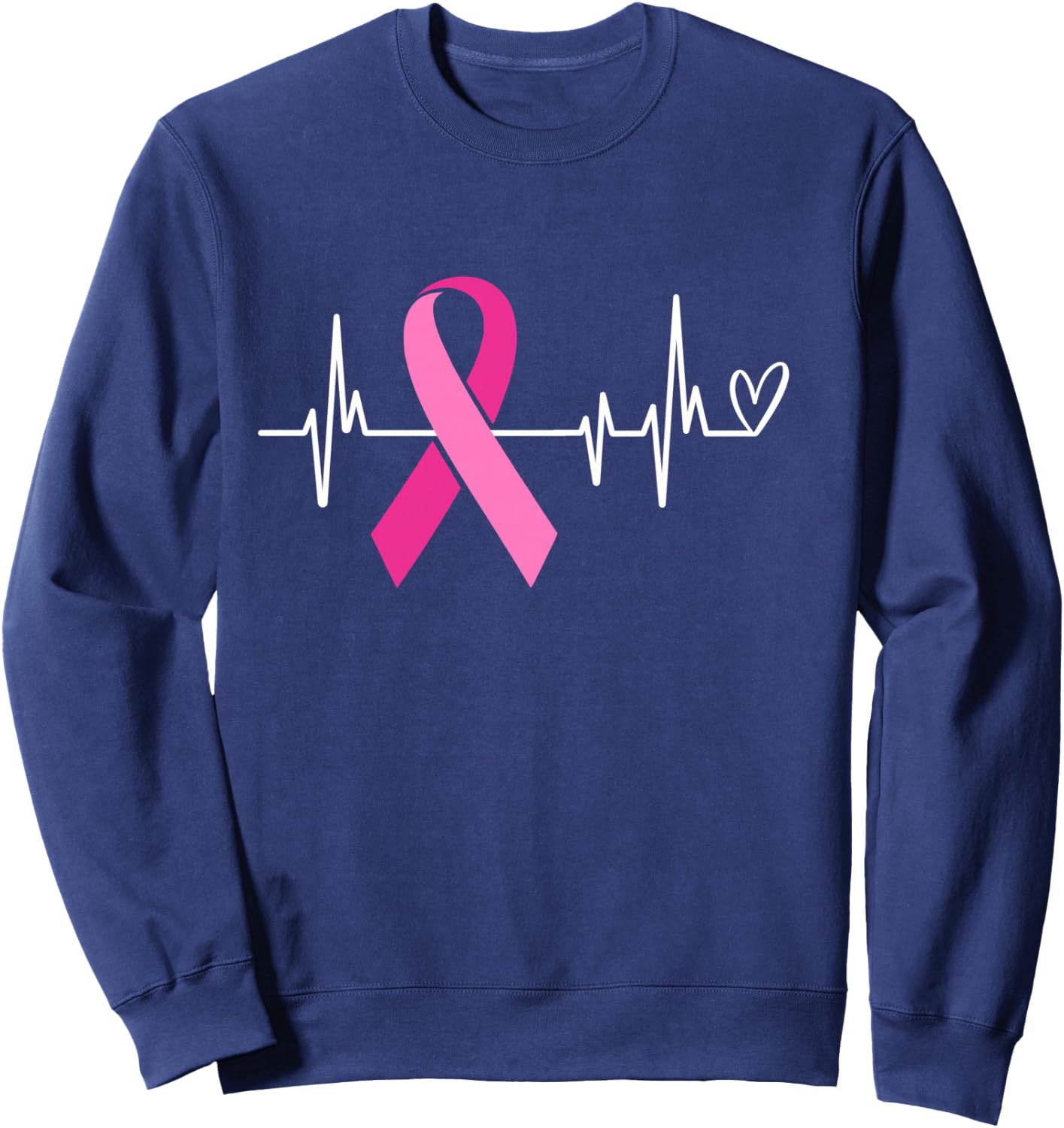 Pink Ribbon Heartbeat Breast Cancer Awareness Sweatshirt - Sweatshirt | Navy