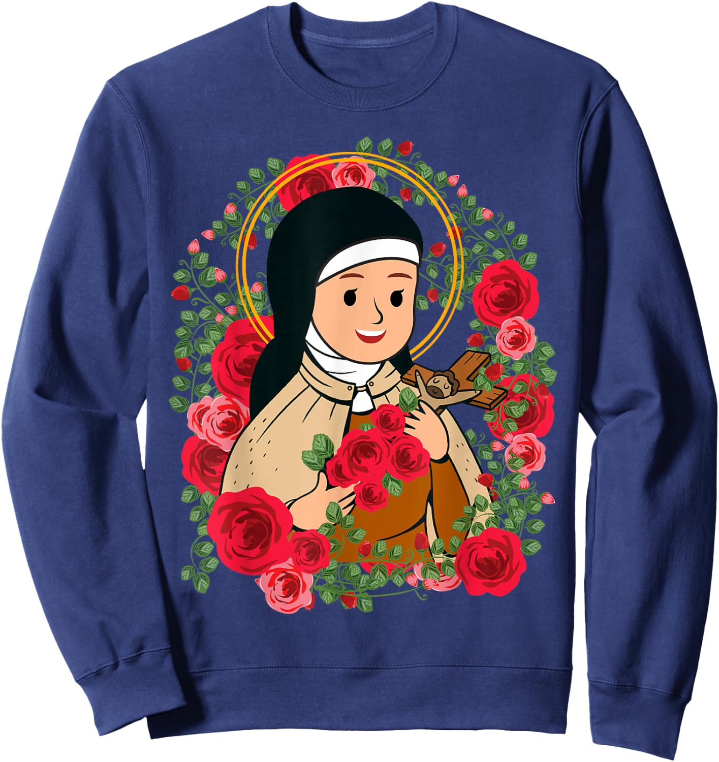 St Therese of Lisieux Kids Little Flower Rose Catholic Saint Sweatshirt - Sweatshirt | Navy