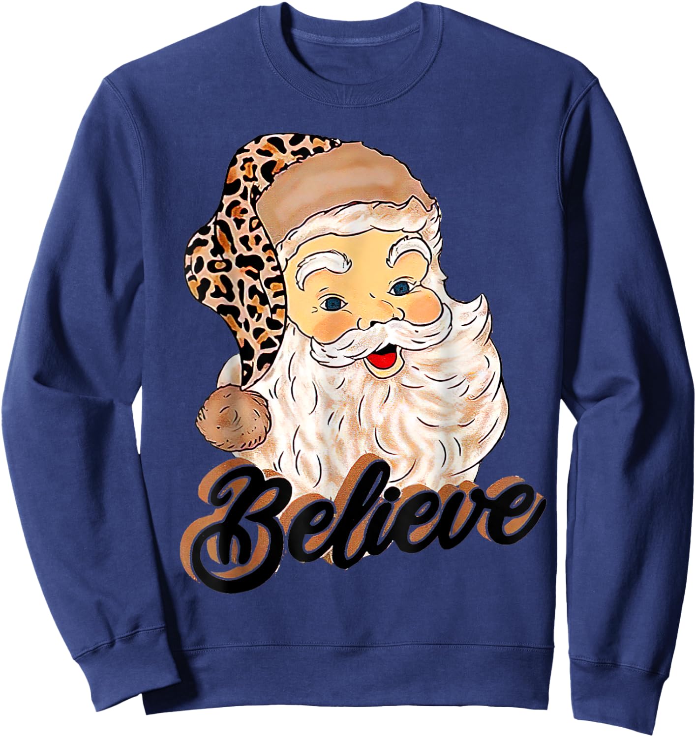 Vintage Christmas Retro Holiday Cheetah Santa Leopard Hat Sweatshirt - Sweatshirt | Navy