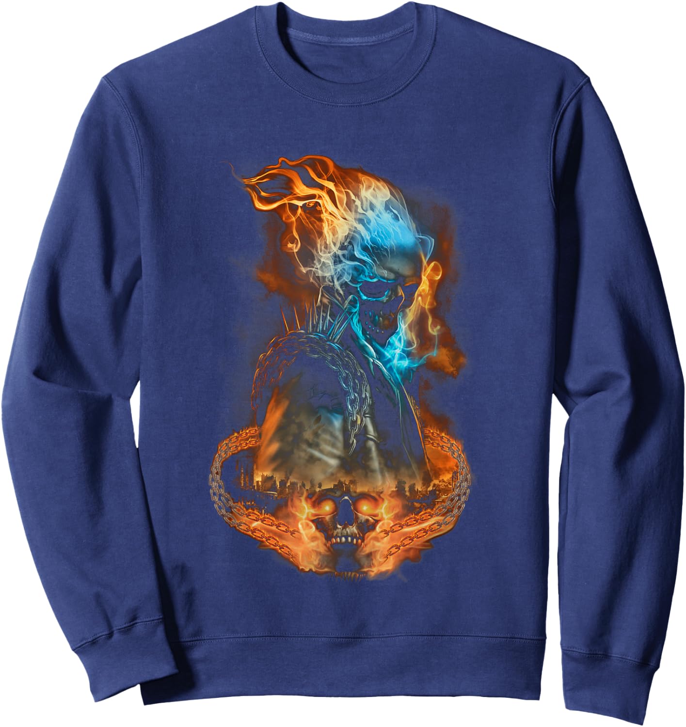 Marvel Ghost Rider Flaming Chains City Portrait Small Sweatshirt - Sweatshirt | Navy