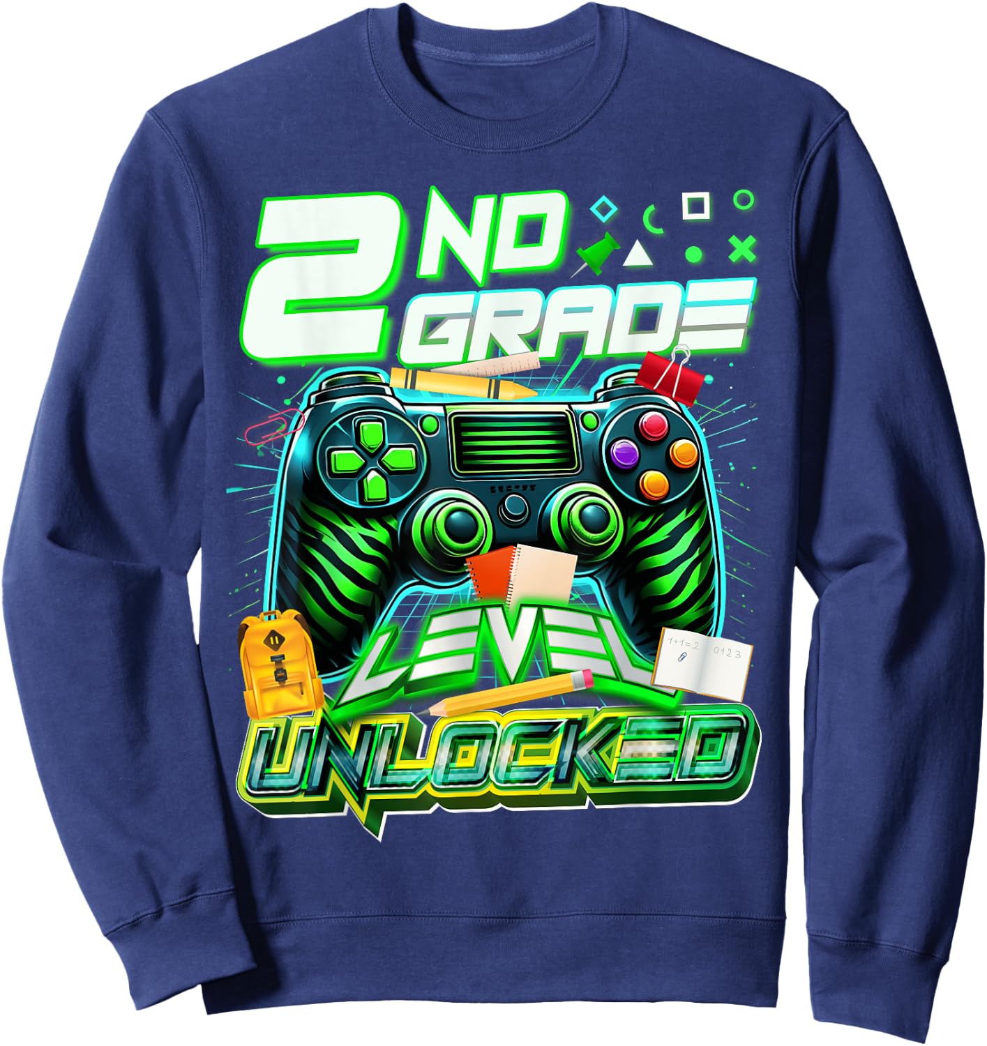 Back To School 2nd Grade Level Unlocked Gamer First Day Sweatshirt - Sweatshirt | Navy