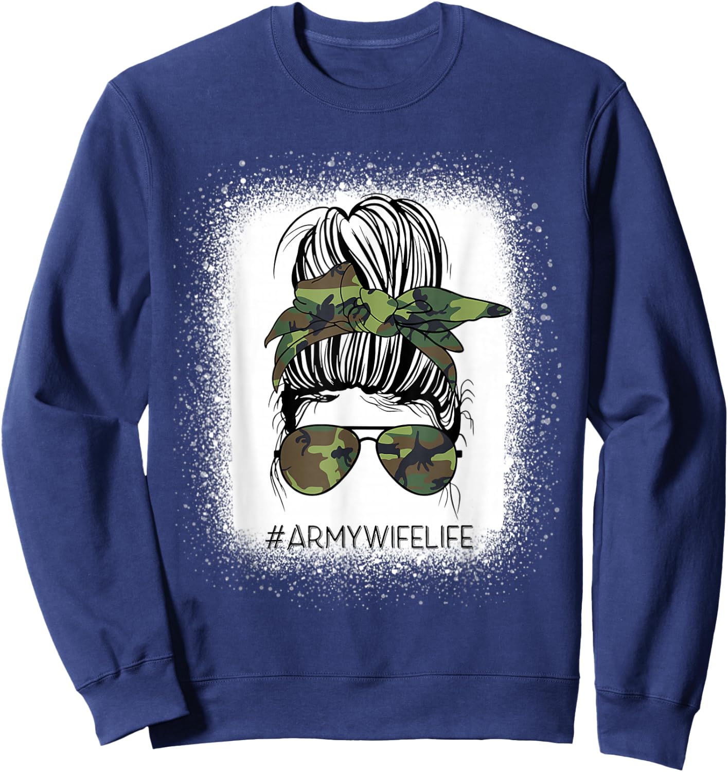 Bleached Messy Bun Army Wife Life Camouflage Mother's Day Sweatshirt - Sweatshirt | Navy