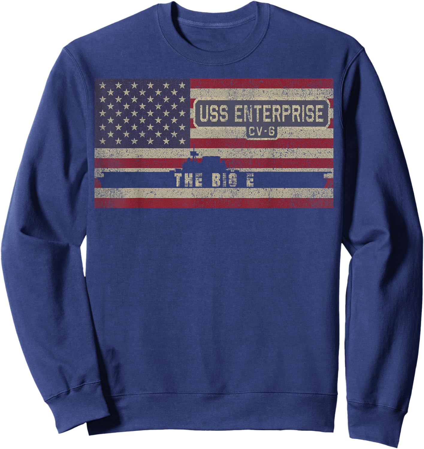 USS Enterprise CV-6 WW2 Aircraft Carrier USA American Flag Sweatshirt - Sweatshirt | Navy