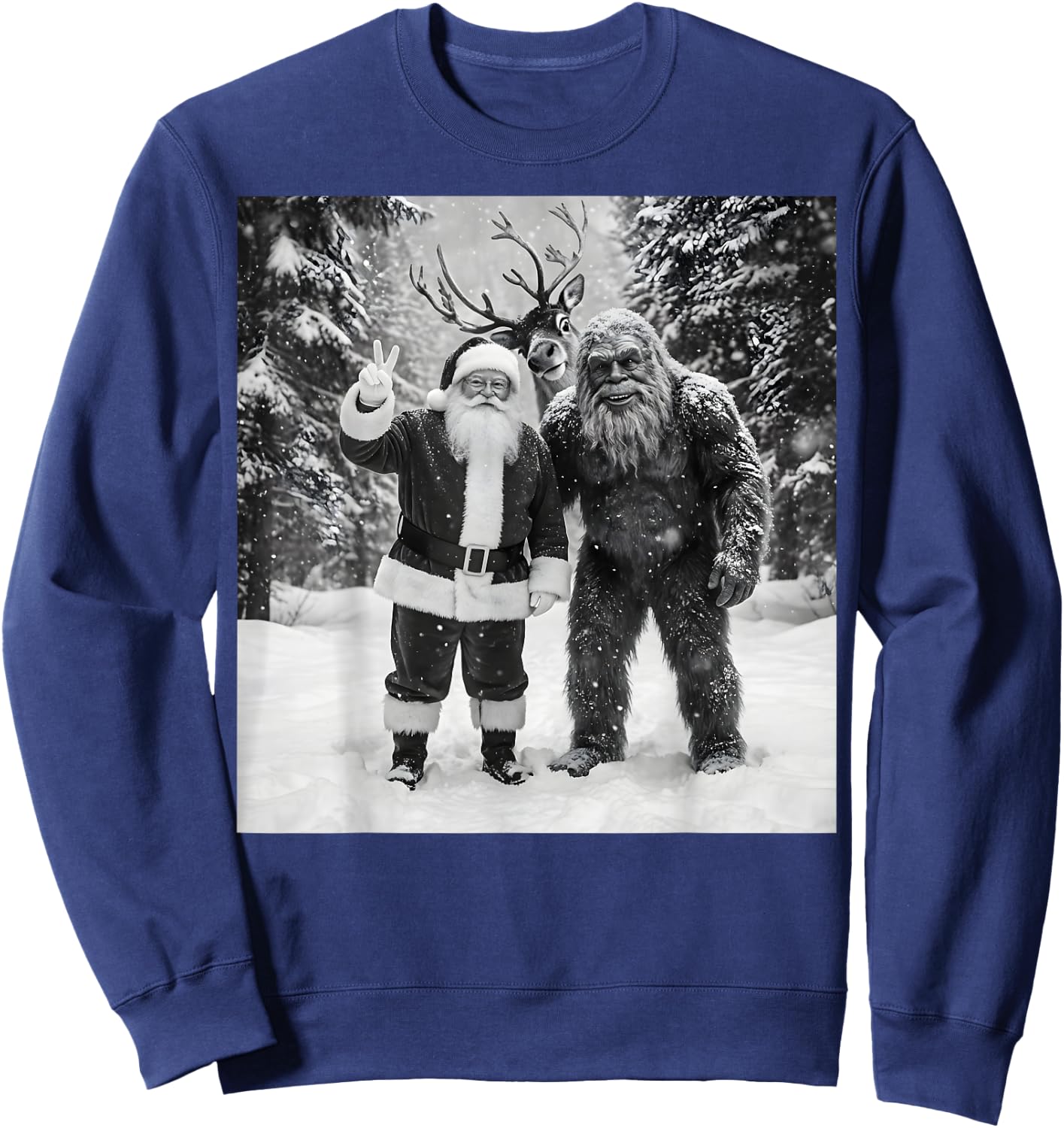 Vintage Bigfoot Santa Claus Selfie Christmas Sweatshirt - Sweatshirt | Navy