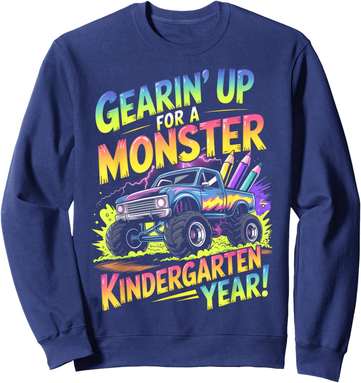 Back to School Kindergarten Monster Truck First Day Boys Sweatshirt - Sweatshirt | Navy