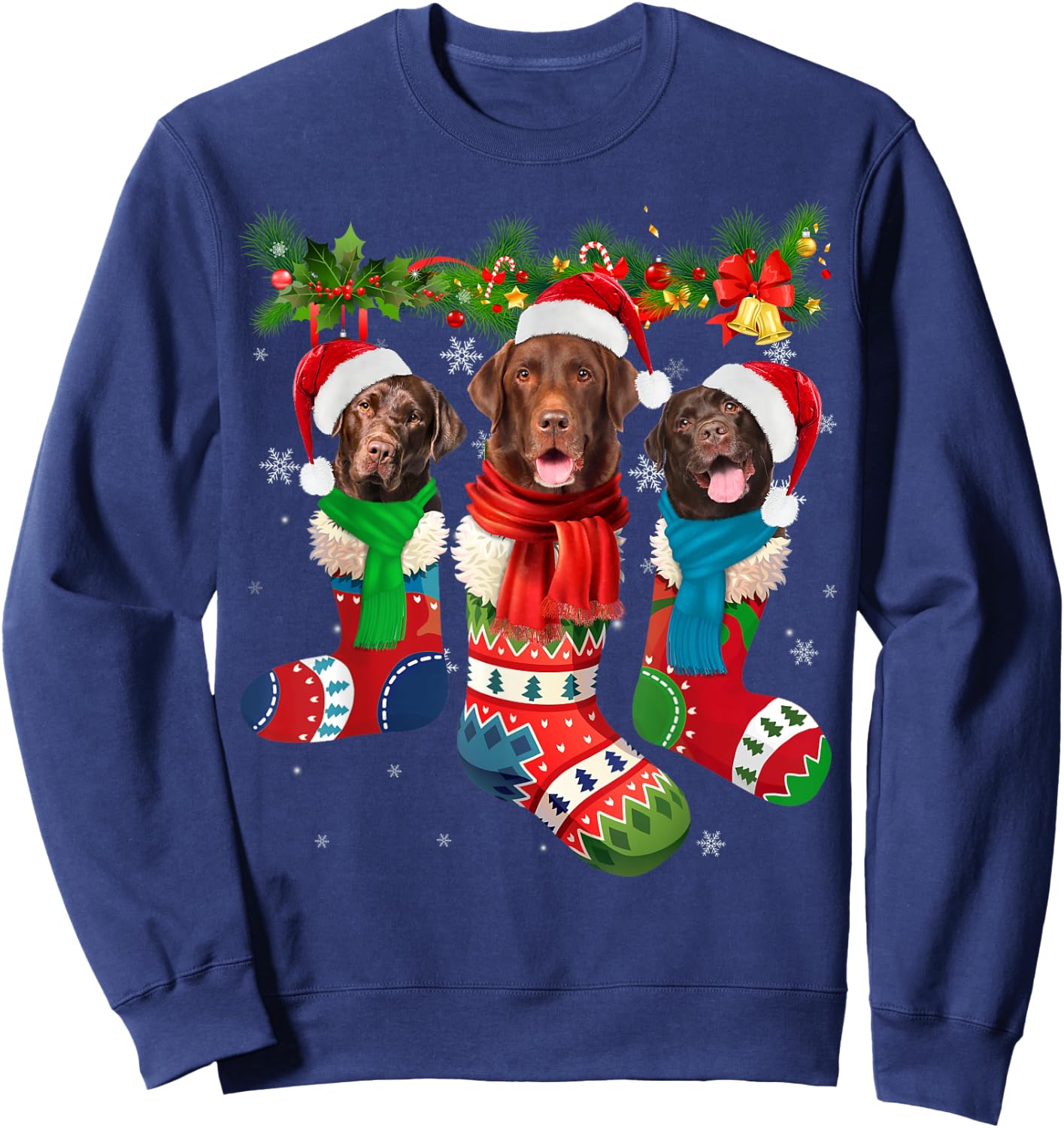 Chocolate Lab In Christmas Socks Sweatshirt - Sweatshirt | Navy