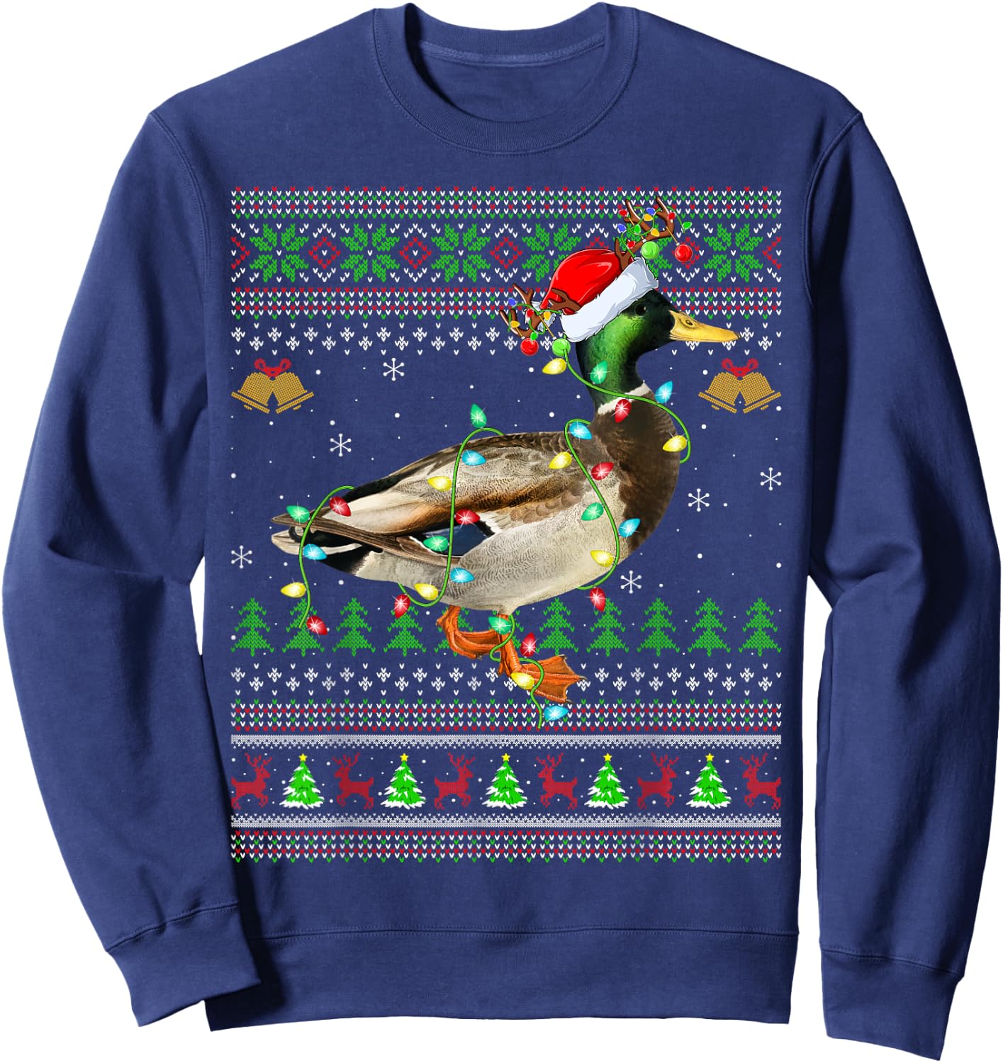 Mallard Bird Lover Xmas Santa Mallard Ugly Christmas Sweatshirt - Sweatshirt | Navy