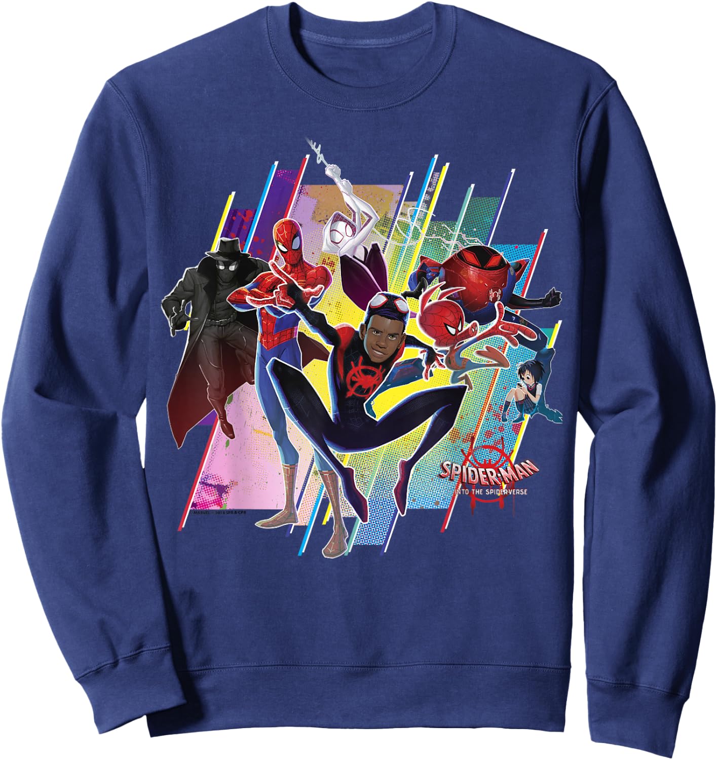 Marvel Spider-Man Spiderverse Colorful Group Graphic Sweatshirt - Sweatshirt | Navy