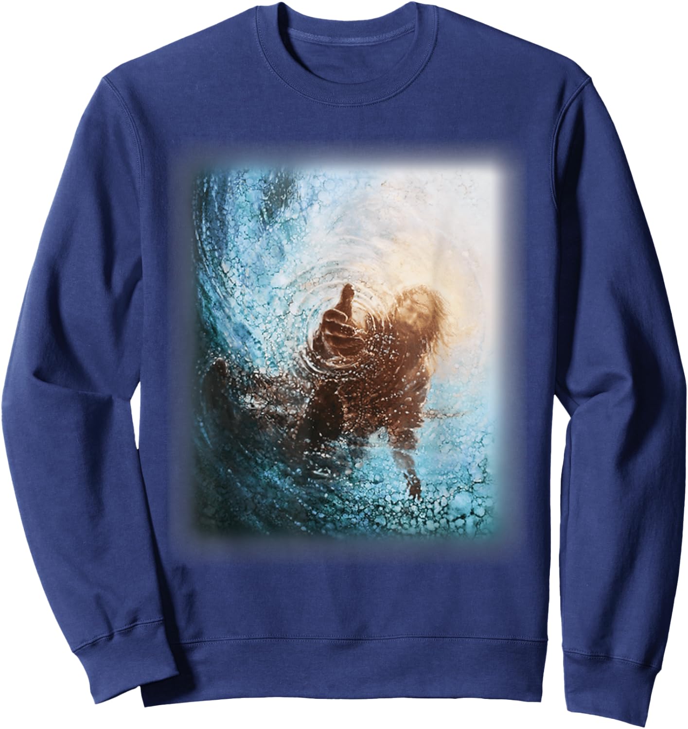 The Hand God Jesus in Water, Jesus Lover Sweatshirt - Sweatshirt | Navy