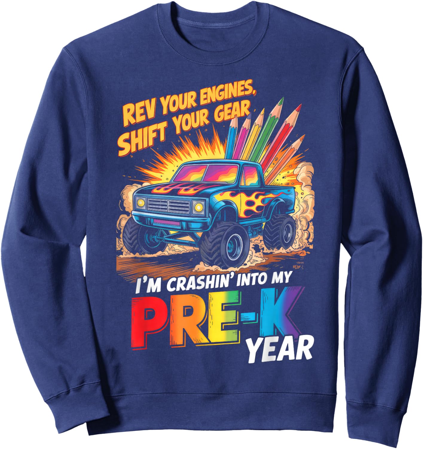 Back to School Pre-K Preschool Monster Truck First Day Boys Sweatshirt - Sweatshirt | Navy