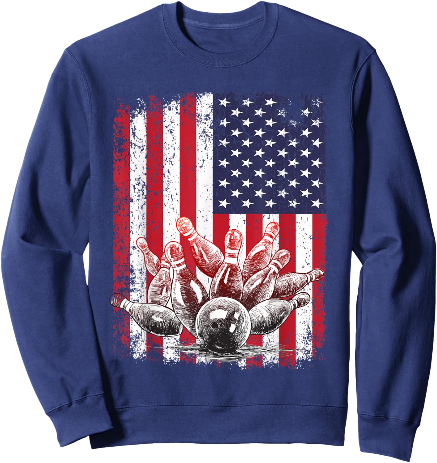 American Flag Bowling Bowler Patriotic Gifts Women Sweatshirt - Sweatshirt | Navy