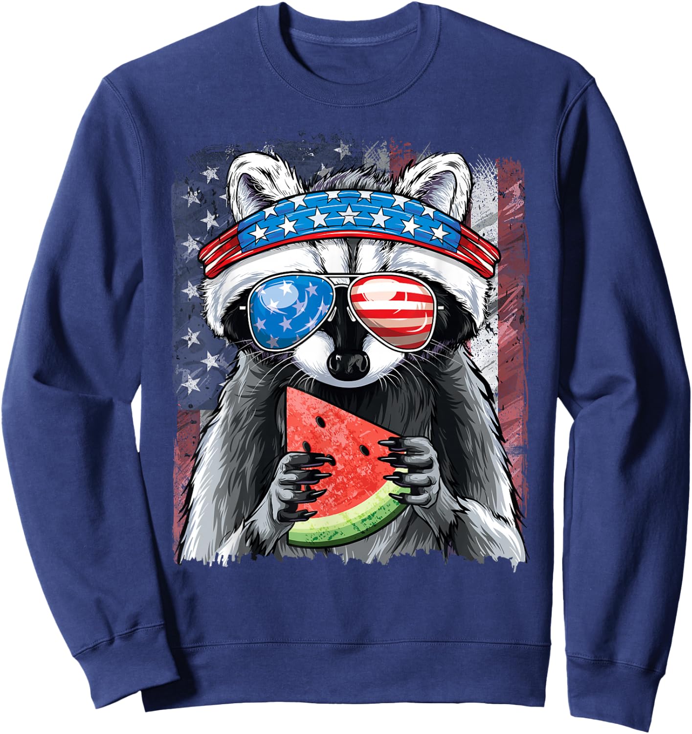 Trash Panda American Flag Boys Raccoon 4th of July Sweatshirt - Sweatshirt | Navy