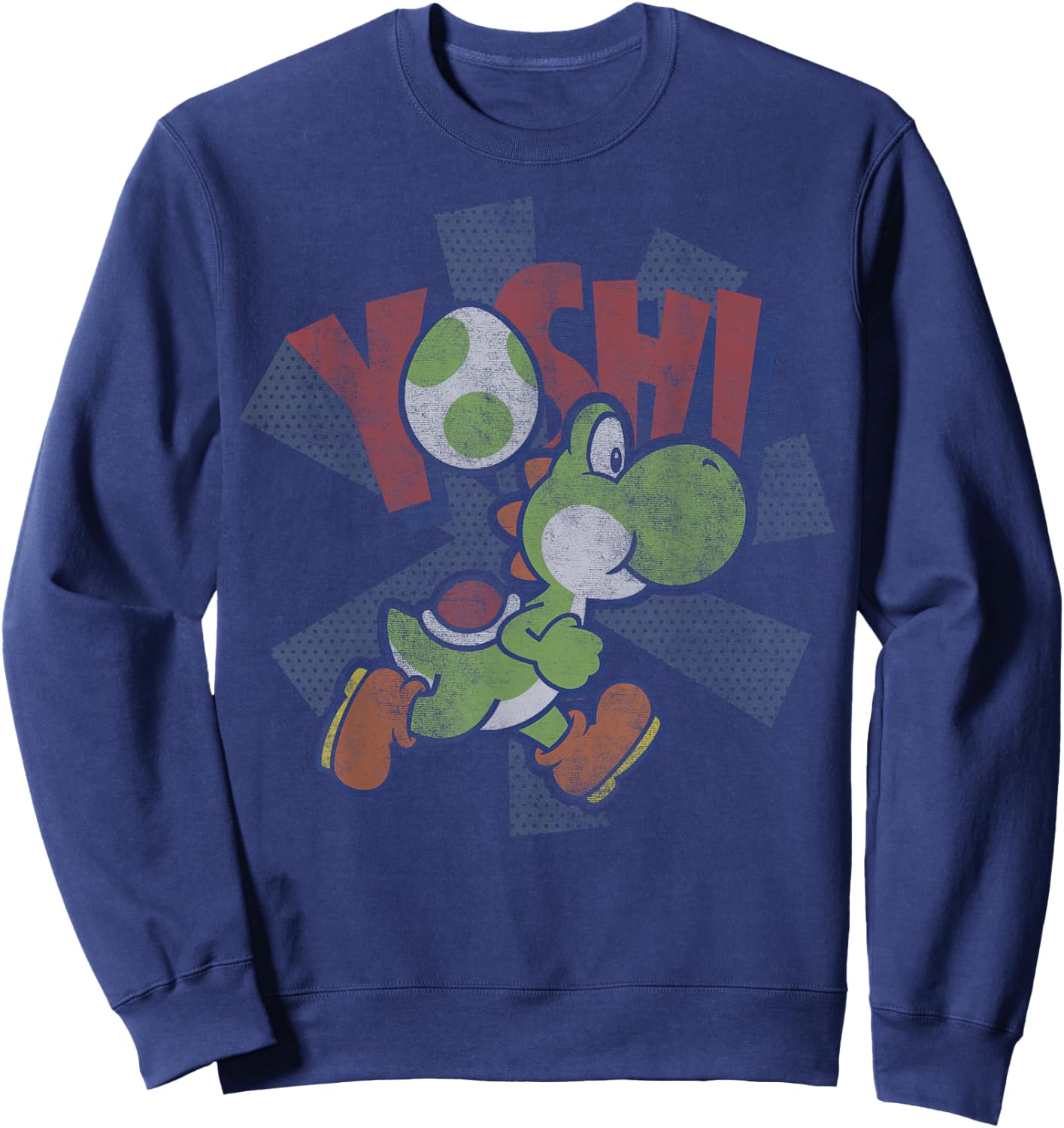 Super Mario Yoshi Distressed Logo Portrait Sweatshirt - Sweatshirt | Navy