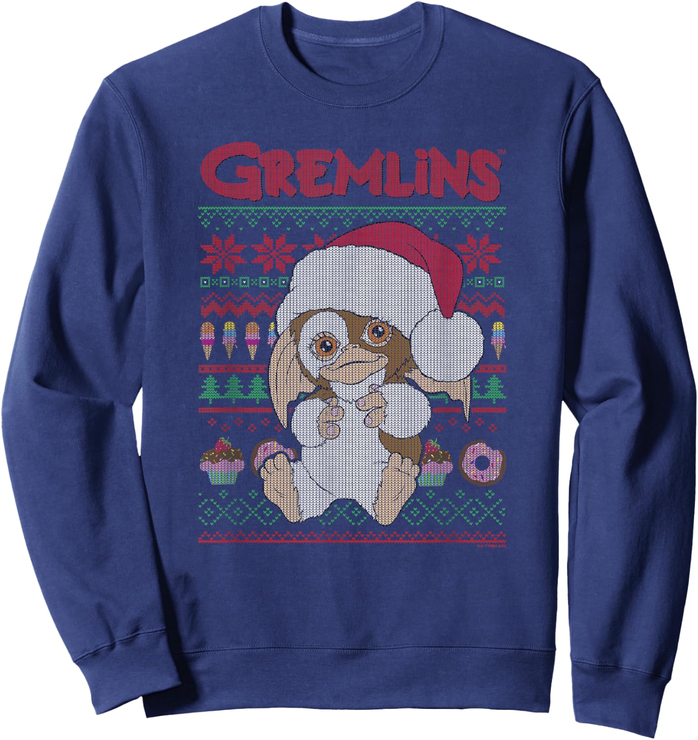 Gremlins Holiday Sweater Pattern Logo Sweatshirt - Sweatshirt | Navy