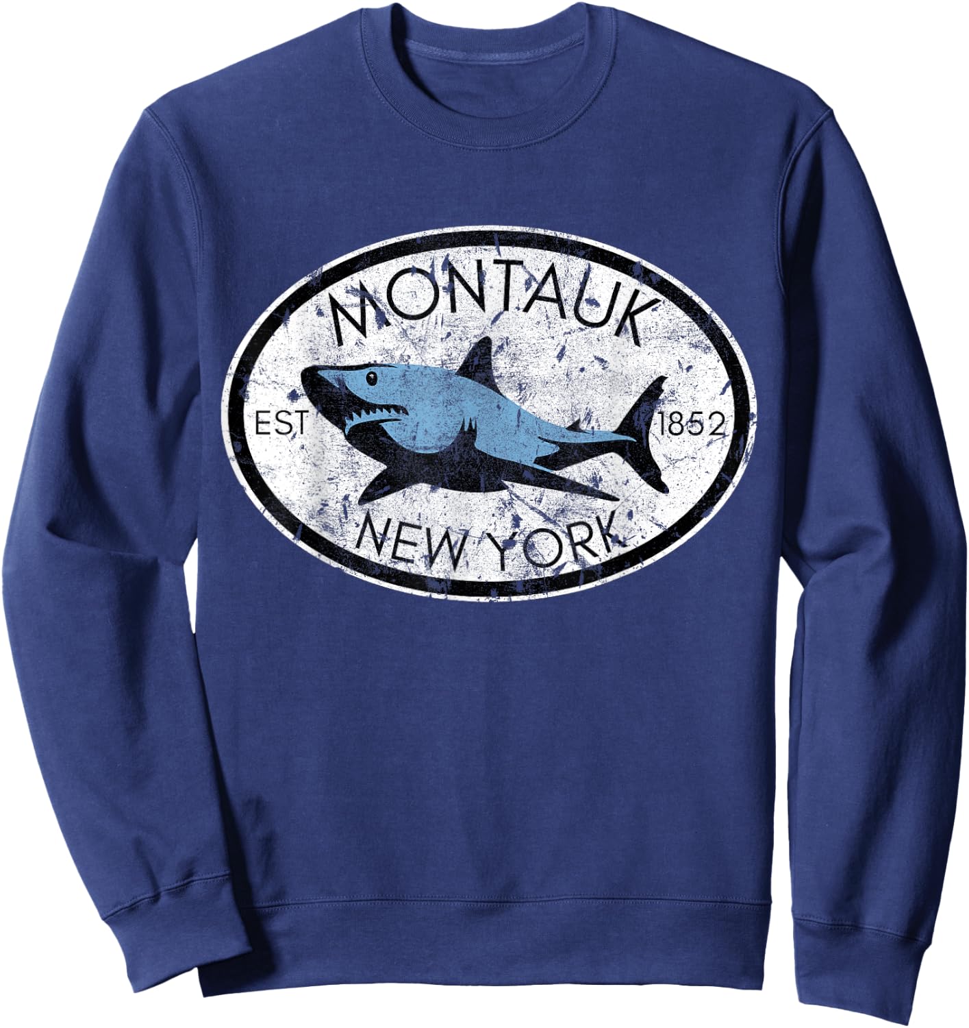 Montauk New York Fishing Shark Fish Beach Boating NY Vintage Men Women Kids Sweatshirt - Sweatshirt | Navy
