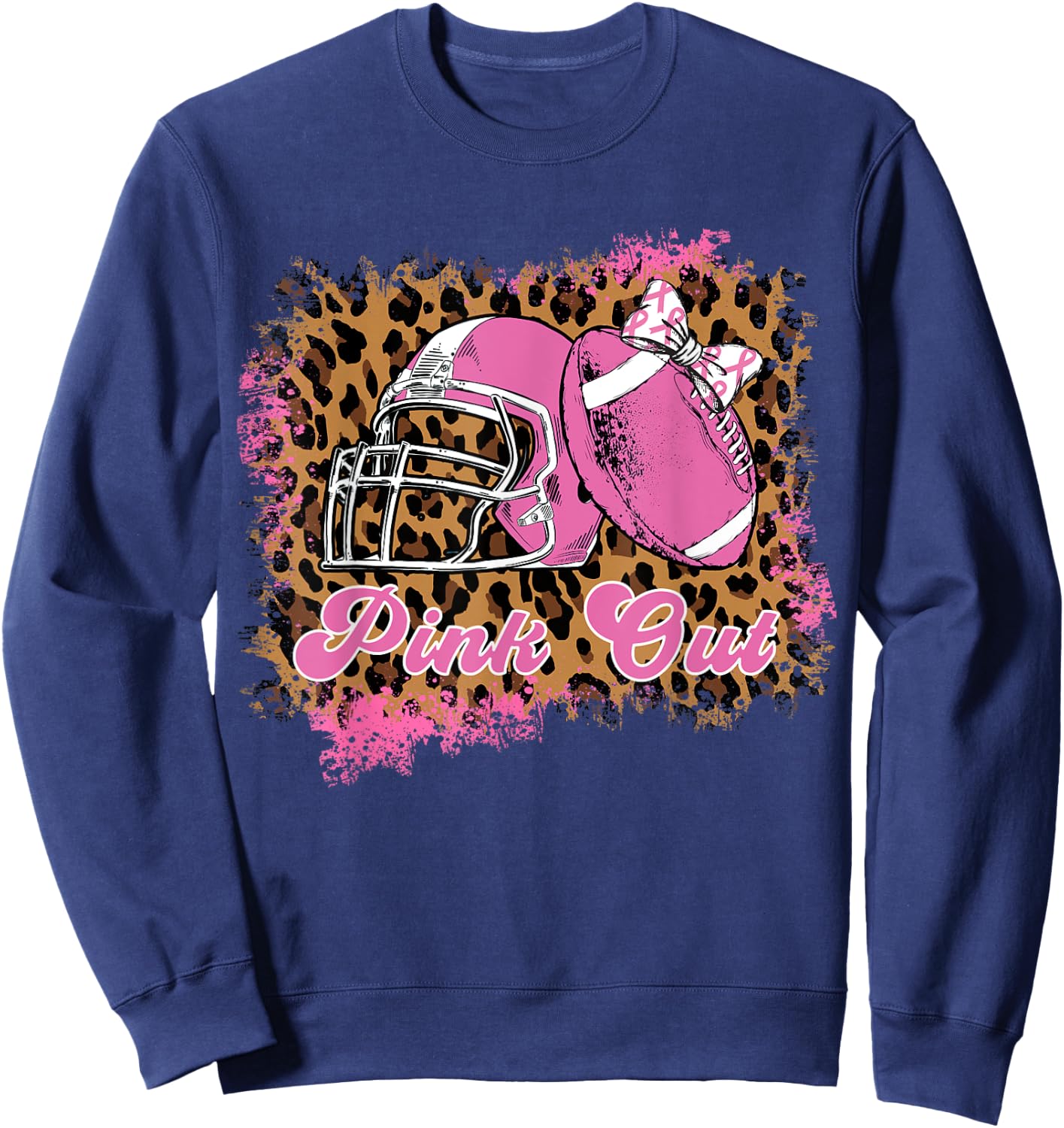Breast Cancer Ribbon Women Pink Out Football Mom Hair Bow Sweatshirt - Sweatshirt | Navy