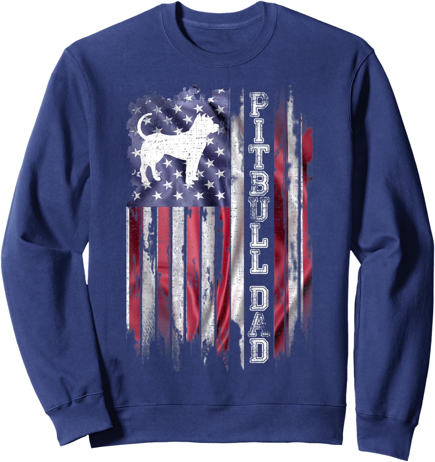 Vintage American Flag Proud Pitbull Dad Pittie Silhouette Sweatshirt - Sweatshirt | Navy