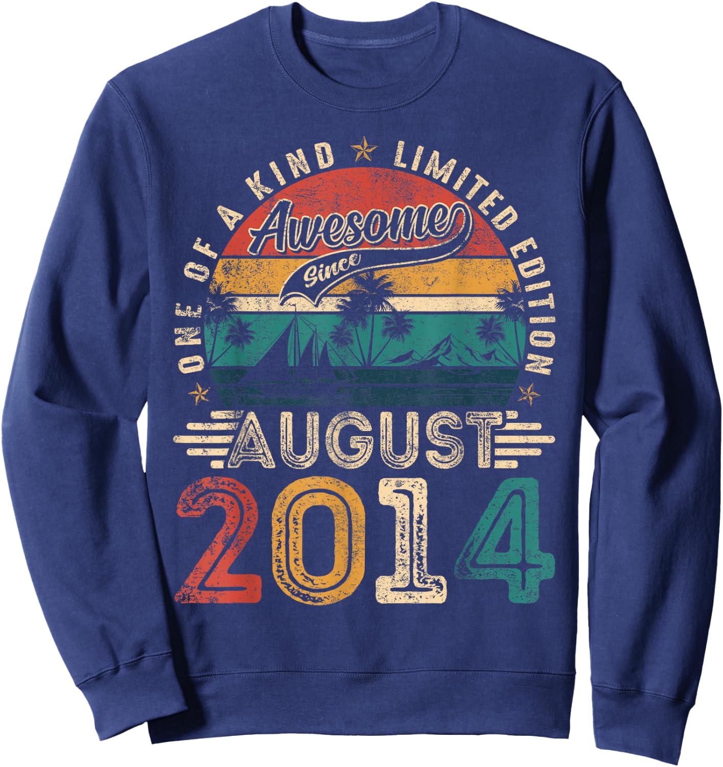 Awesome Since August 2014 Vintage Retro 11th Birthday Boys Sweatshirt - Sweatshirt | Navy