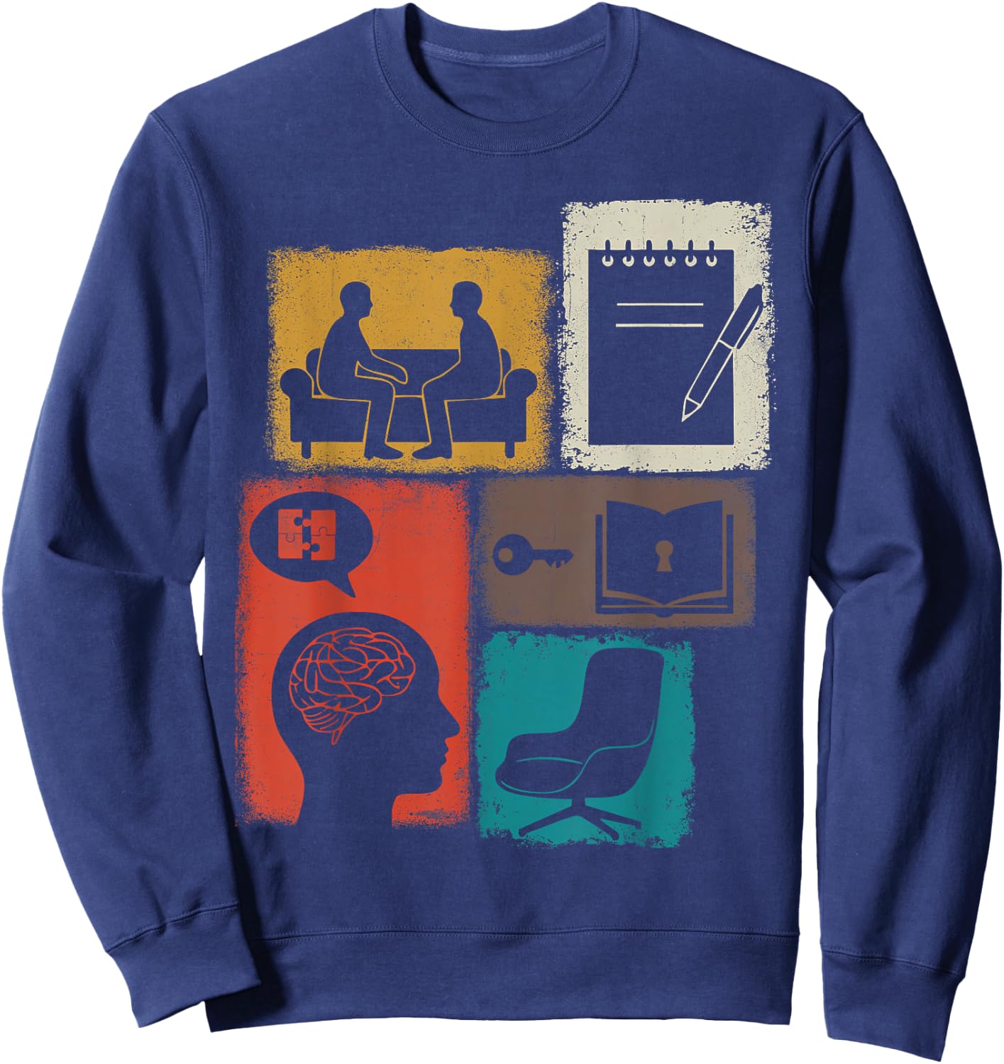 Therapist Vintage Collage Psychologist Sweatshirt - Sweatshirt | Navy