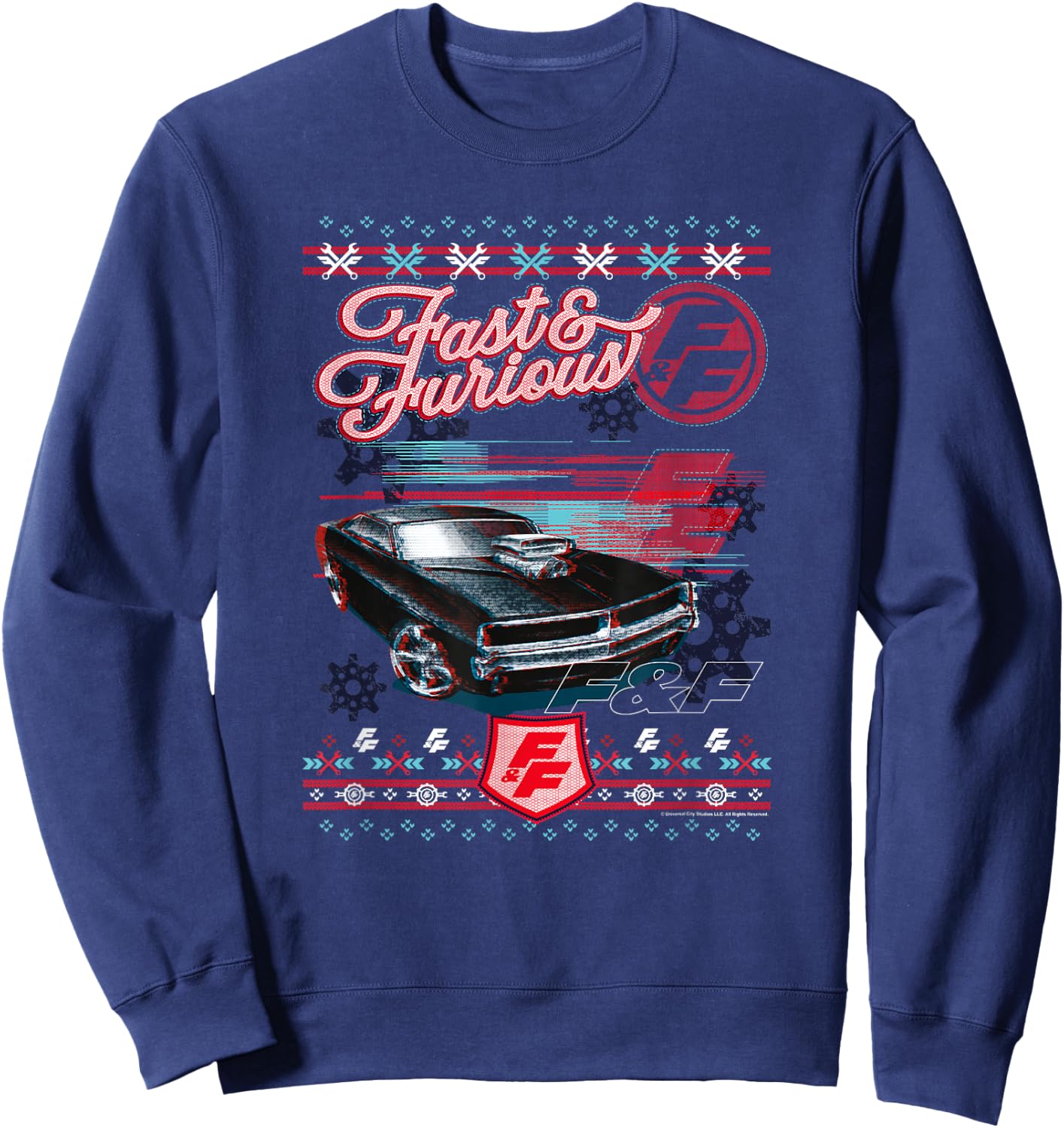 Fast & Furious Ugly Christmas Sweater Car Logo Sweatshirt - Sweatshirt | Navy